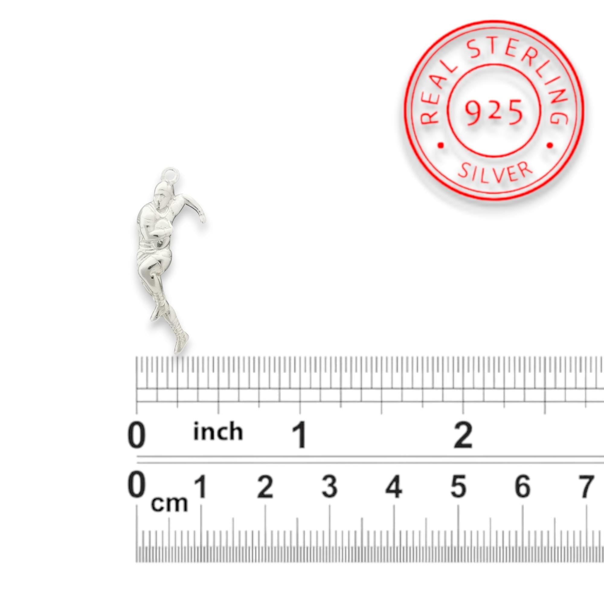 Ръгби – Мъжки спортен медальон от сребро 925 в класическо сребро – Ръчно изработено спортно бижу – Идеален подарък за мъж, фен на ръгбито – SSJ