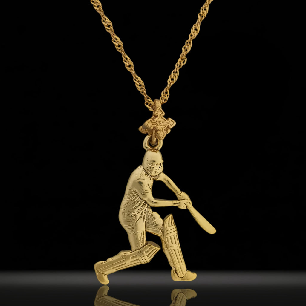 Крикет – Мъжки спортен медальон с позлатено покритие – Сребро 925 – Ръчно изработено спортно бижу/талисман – Идеален подарък за спортист – SSJ