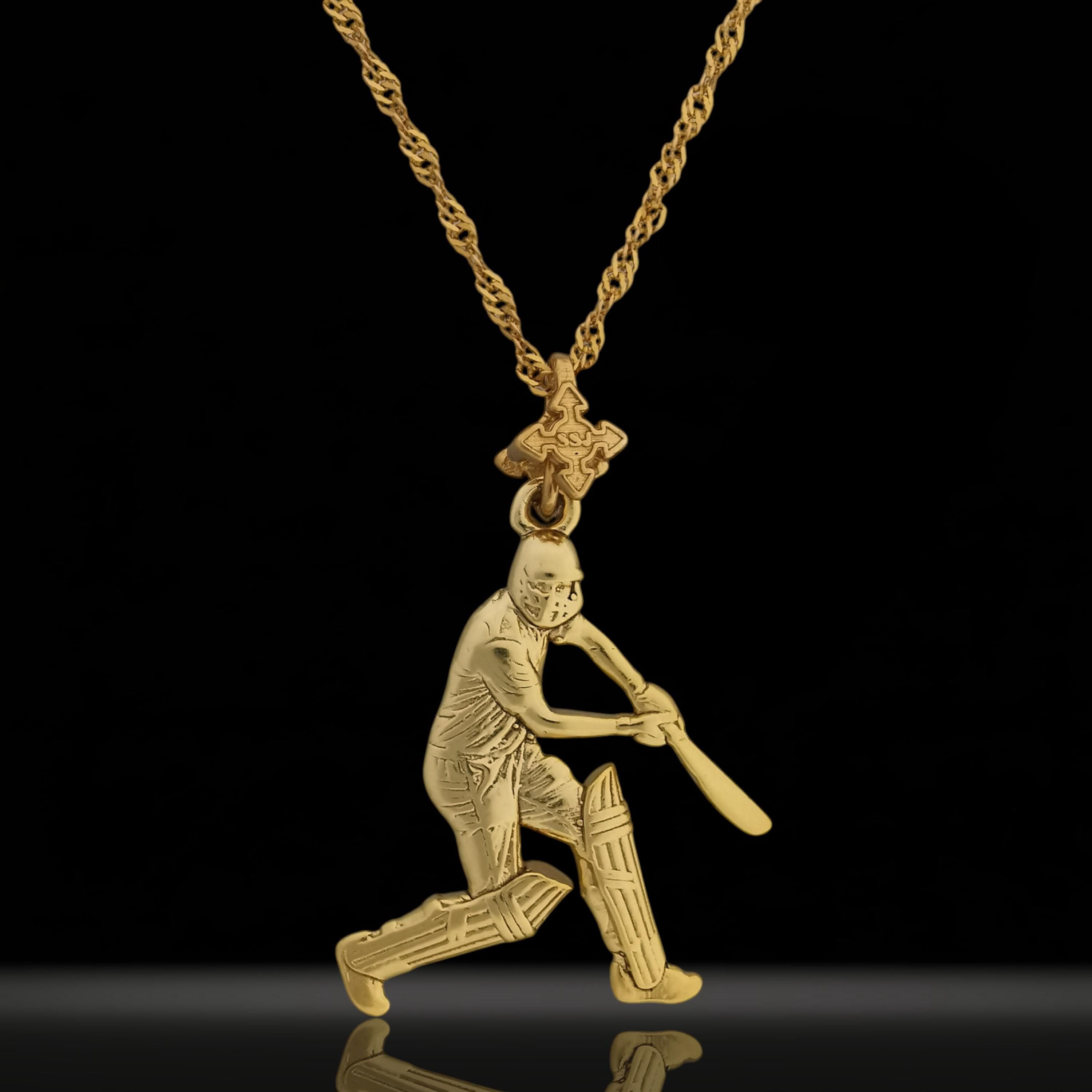 Крикет – Мъжки спортен медальон с позлатено покритие – Сребро 925 – Ръчно изработено спортно бижу/талисман – Идеален подарък за спортист – SSJ