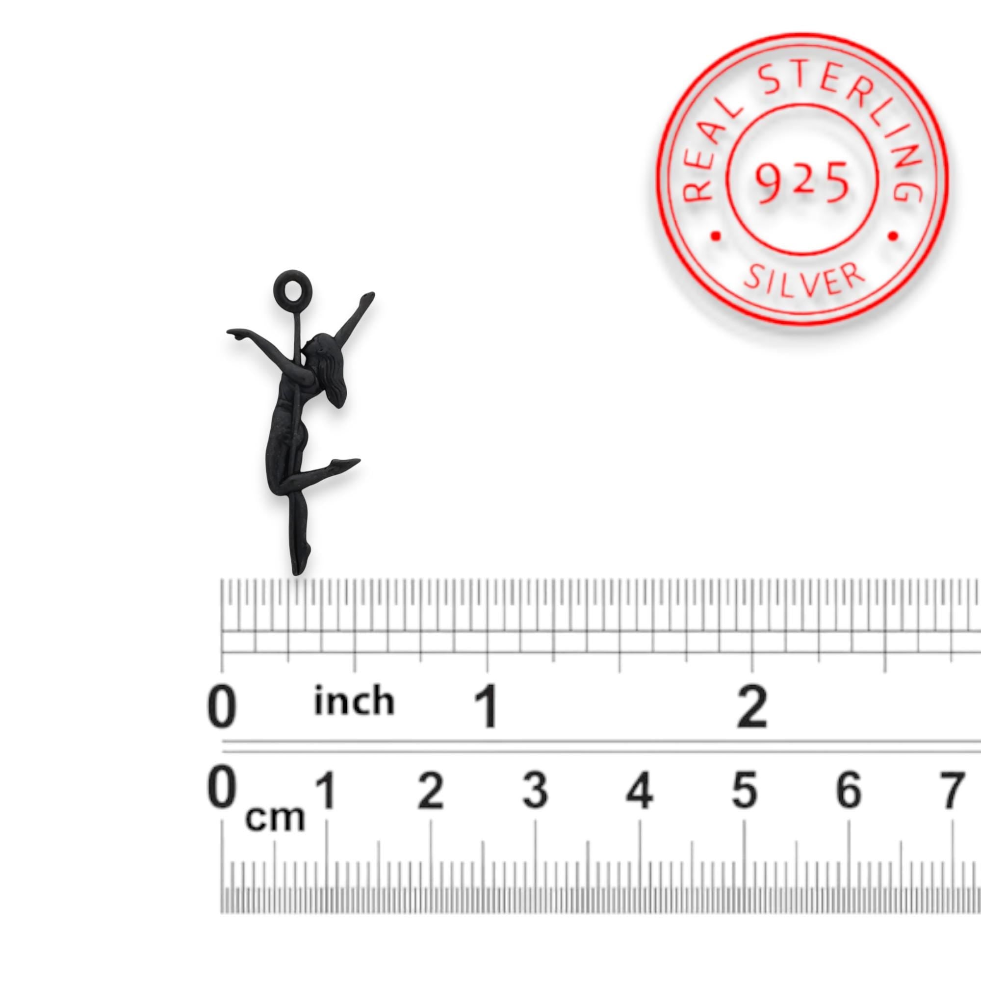 Pole Dance (Танци на пилон) – Дамски спортен медальон от сребро 925 с оксидирано покритие – Ръчно изработено спортно бижу – Идеален подарък за жена, фенка на гимнастиката – SSJ