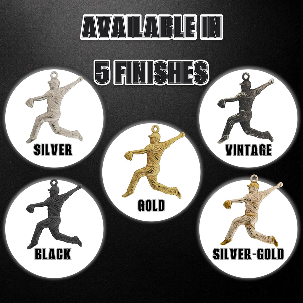 Бейзбол – Мъжки спортен медальон за бейзболист питчър от сребро 925 с частично позлатено покритие – Ръчно изработено бижу талисман – Идеален подарък за спортисти, треньори и фенове – SSJ