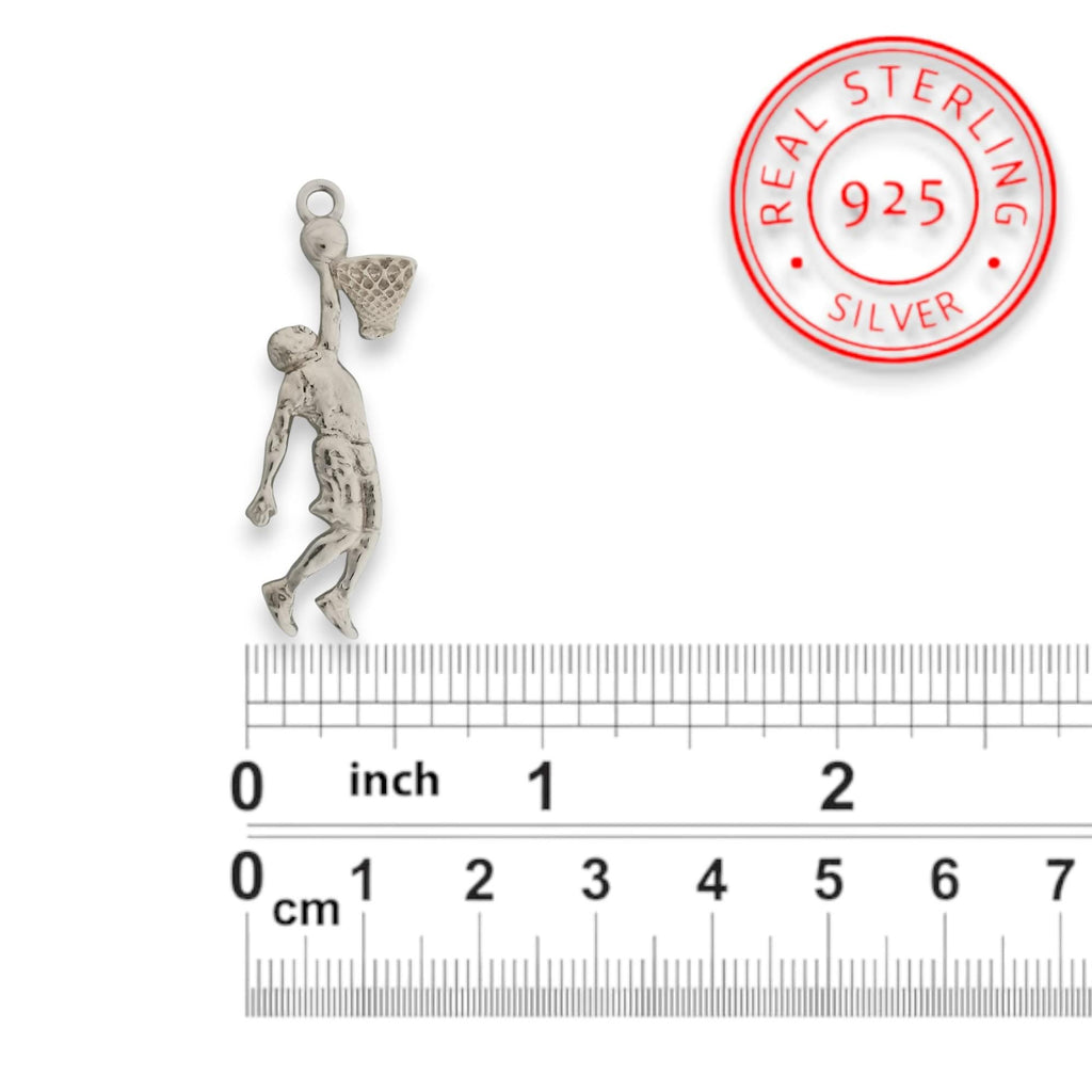 Баскетбол – Мъжки спортен медальон от сребро 925 с класическо полирано покритие – Ръчно изработено бижу талисман за баскетболисти и фенове – Идеален подарък за спортист или треньор – SSJ