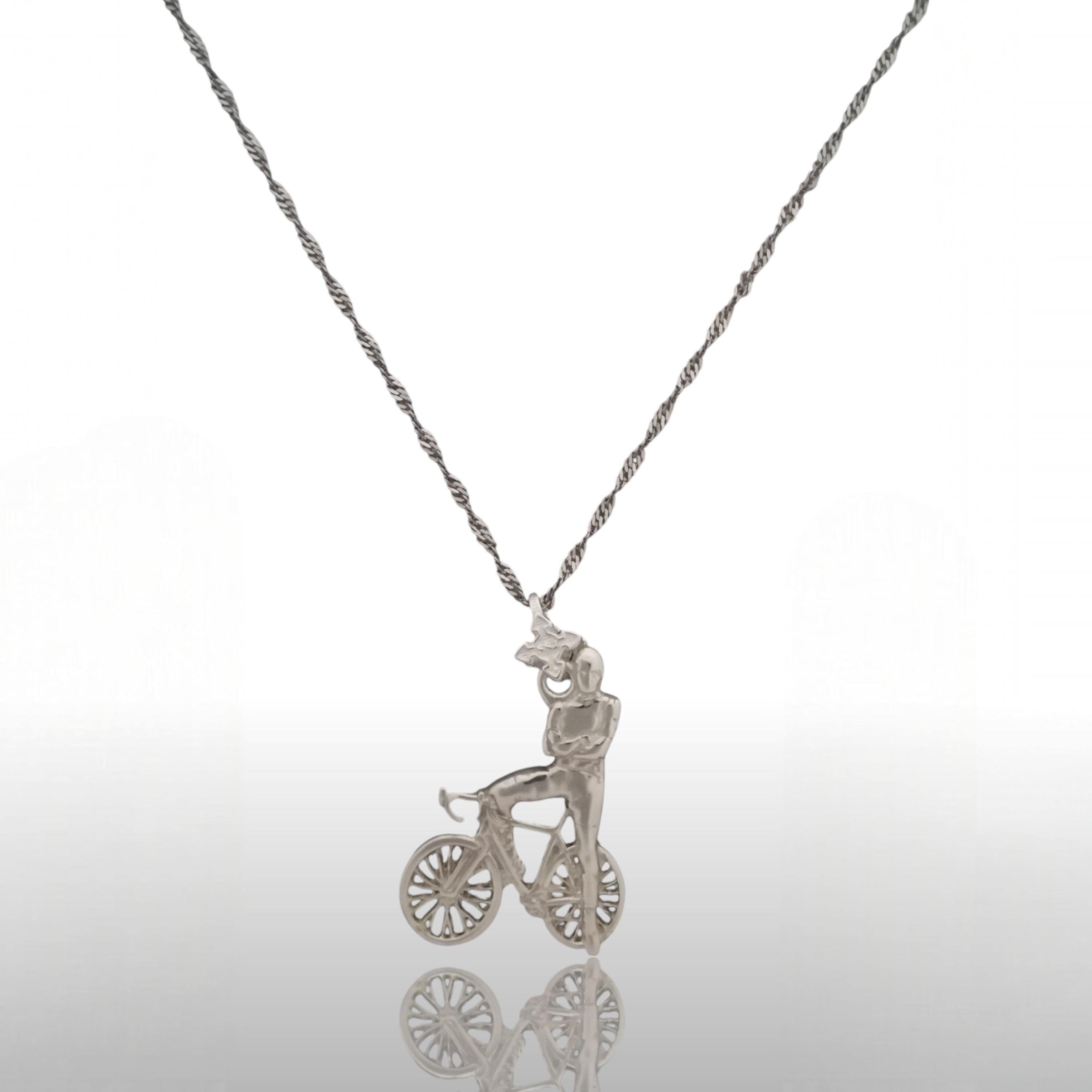 Сребърен медальон 925 колоездене – Колоездач, полирано сребро