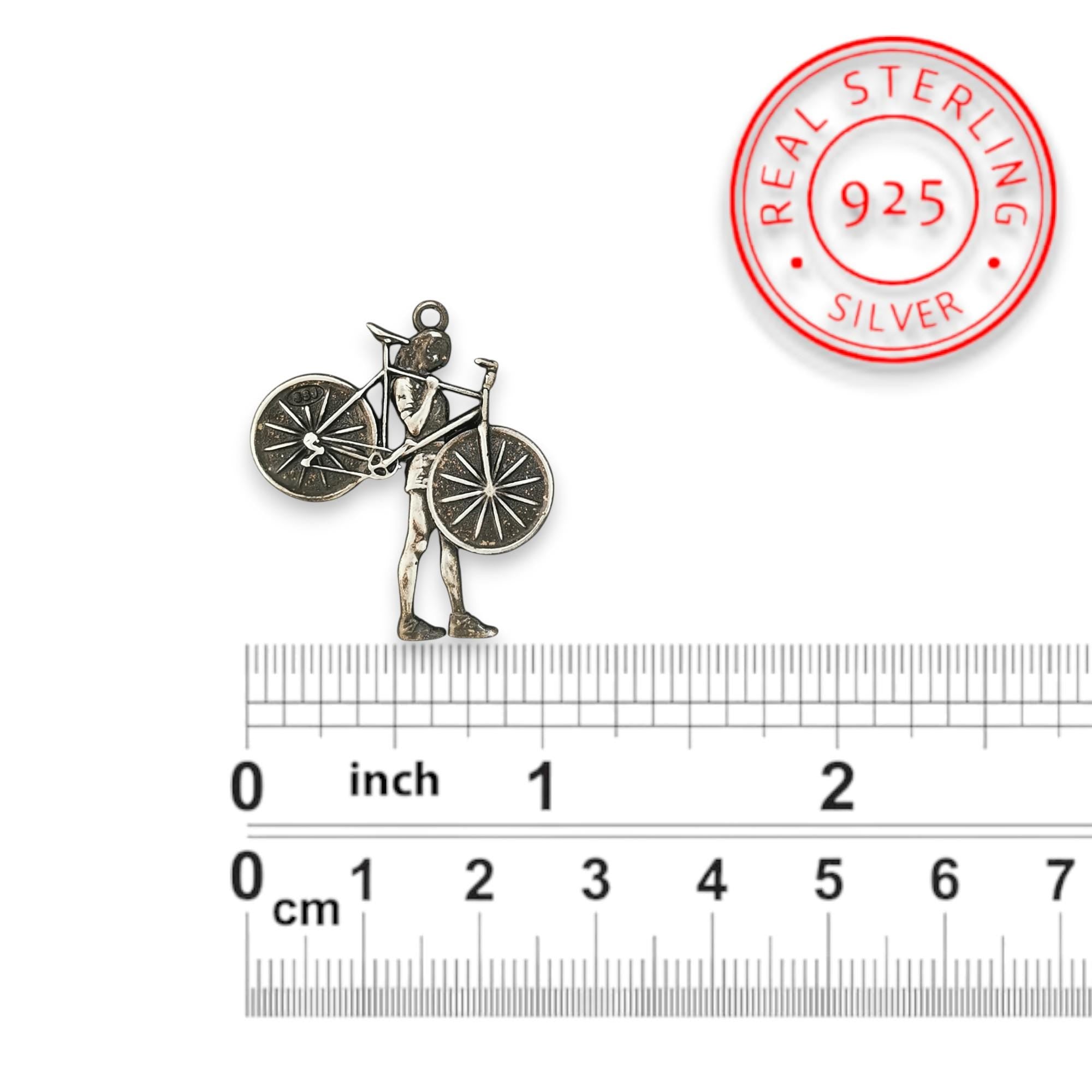 Сребърен медальон 925 колоездене – Колоездачка, винтидж стил