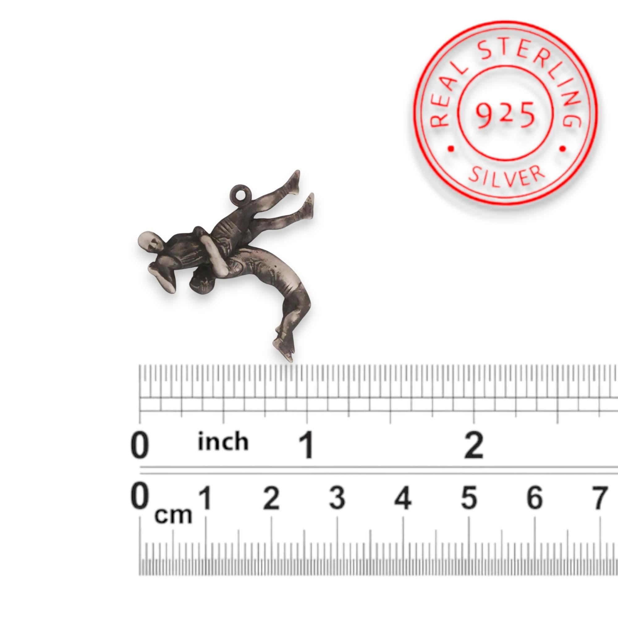 Сребърен мъжки медальон 925 борба | Борци в схватка – винтидж