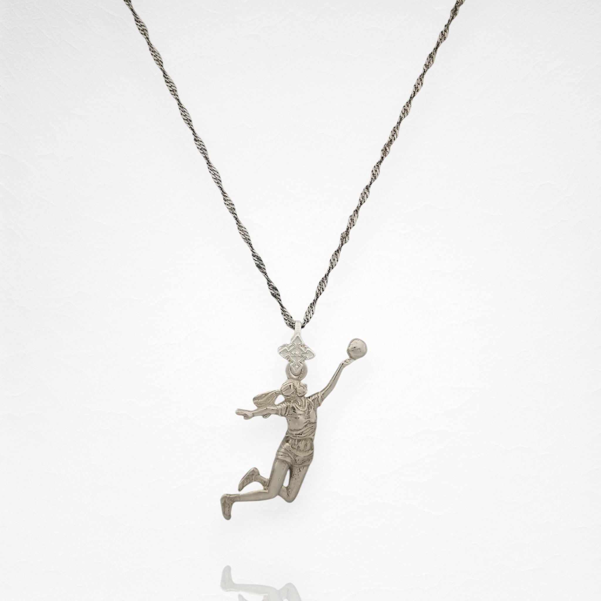 Волейболистка – Женски спортен медальон от класическо сребро 925 – Ръчно изработено бижу/талисман – Идеален подарък – SSJ