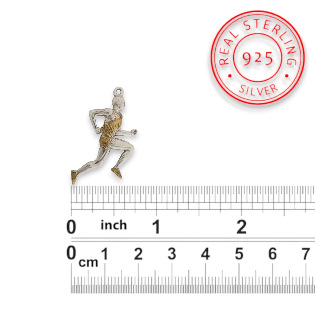 Атлет – Мъжки спортен медальон за бегачи, спринтьори и маратонци от сребро 925 с частично позлатено покритие – Ръчно изработено бижу талисман за лекоатлети – SSJ