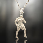 Боксьор – Мъжки спортен медальон за бойци, боксьори и MMA атлети от сребро 925 – Ръчно изработено бижу талисман за бойни изкуства – SSJ