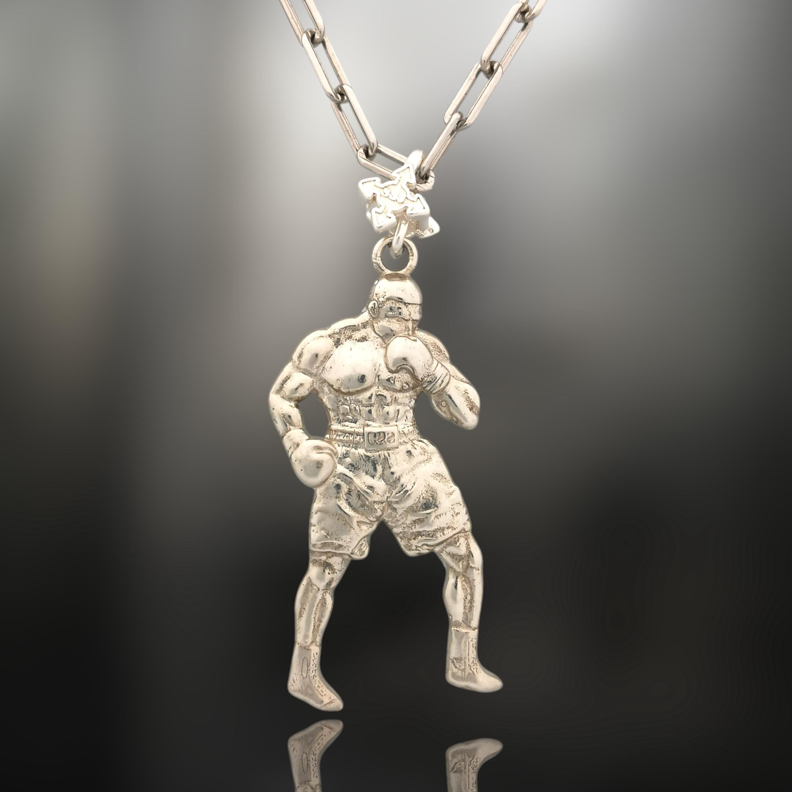 Боксьор – Мъжки спортен медальон за бойци, боксьори и MMA атлети от сребро 925 – Ръчно изработено бижу талисман за бойни изкуства – SSJ