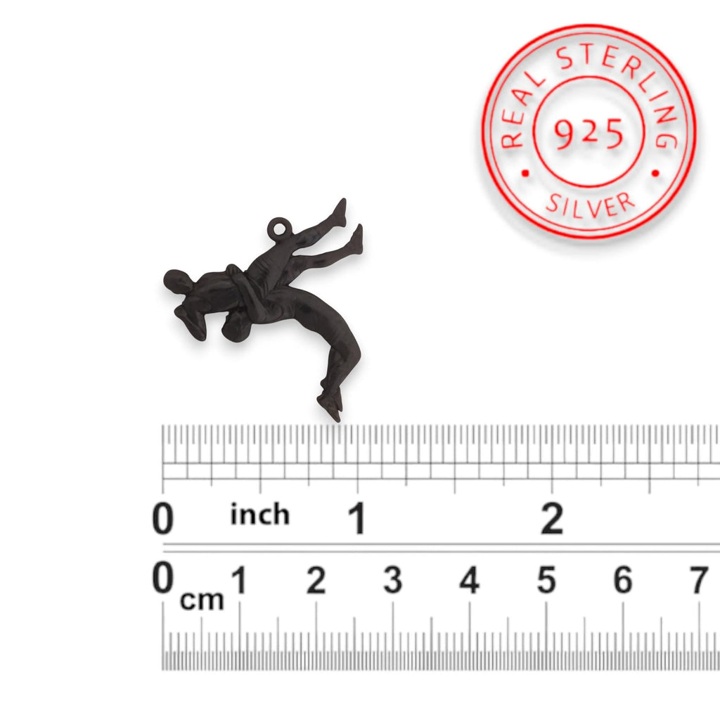 Борец – Мъжки спортен медальон за борба от сребро 925 с оксидирано покритие – Ръчно изработено бижу талисман за спортисти и фенове на бойните изкуства – SSJ