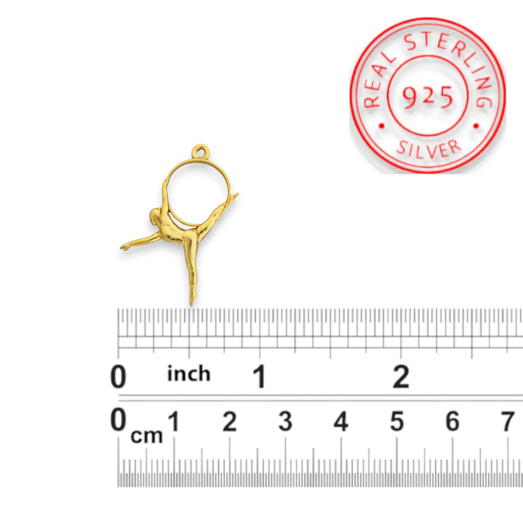 Въздушна акробатика – Женски спортен медальон от сребро 925 с 18K позлатено покритие – Ръчно изработено бижу талисман за гимнастички и танцьорки – Идеален подарък за спортист, треньор или фен – SSJ