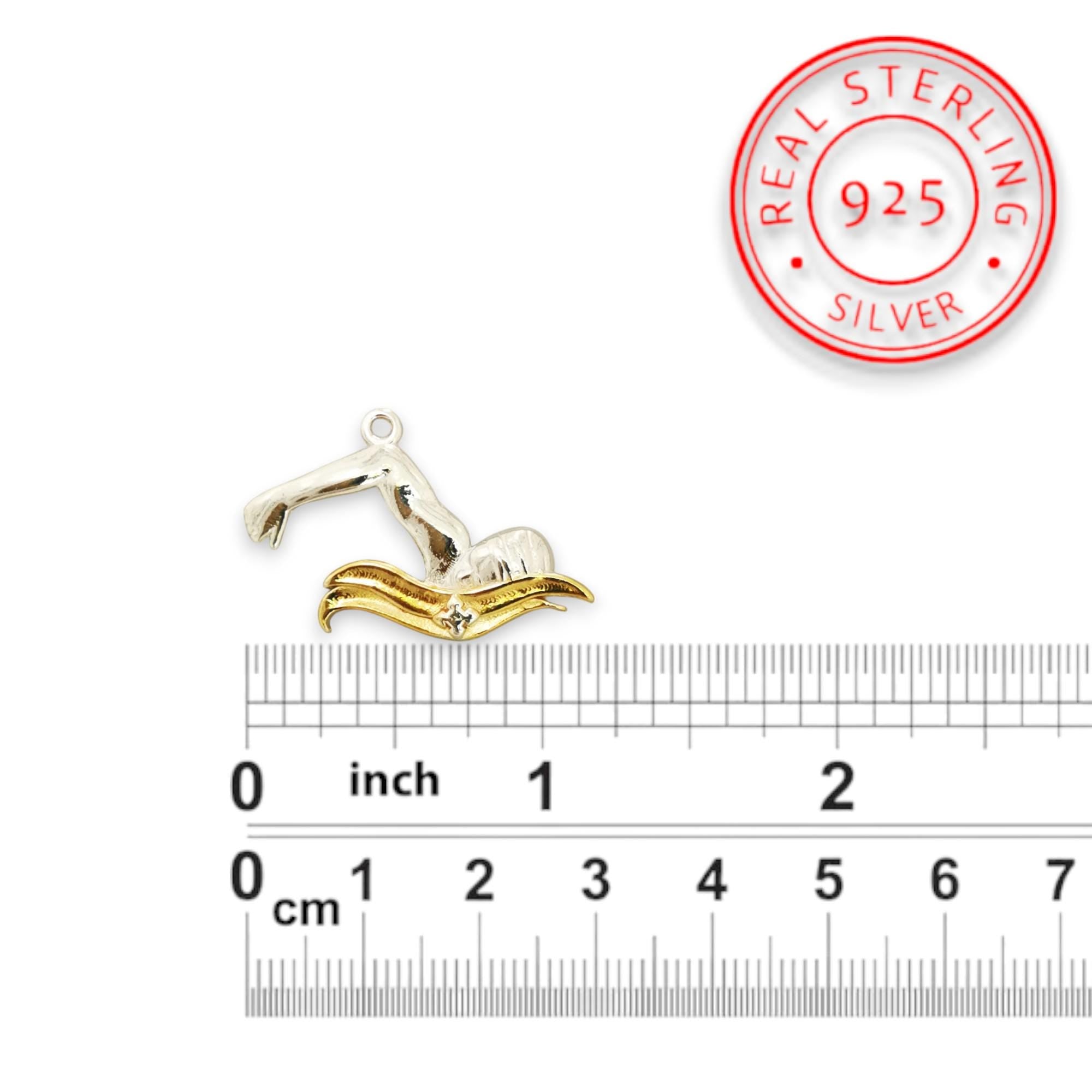 Мъжки сребърен медальон 925 плуване | Плувец кроул