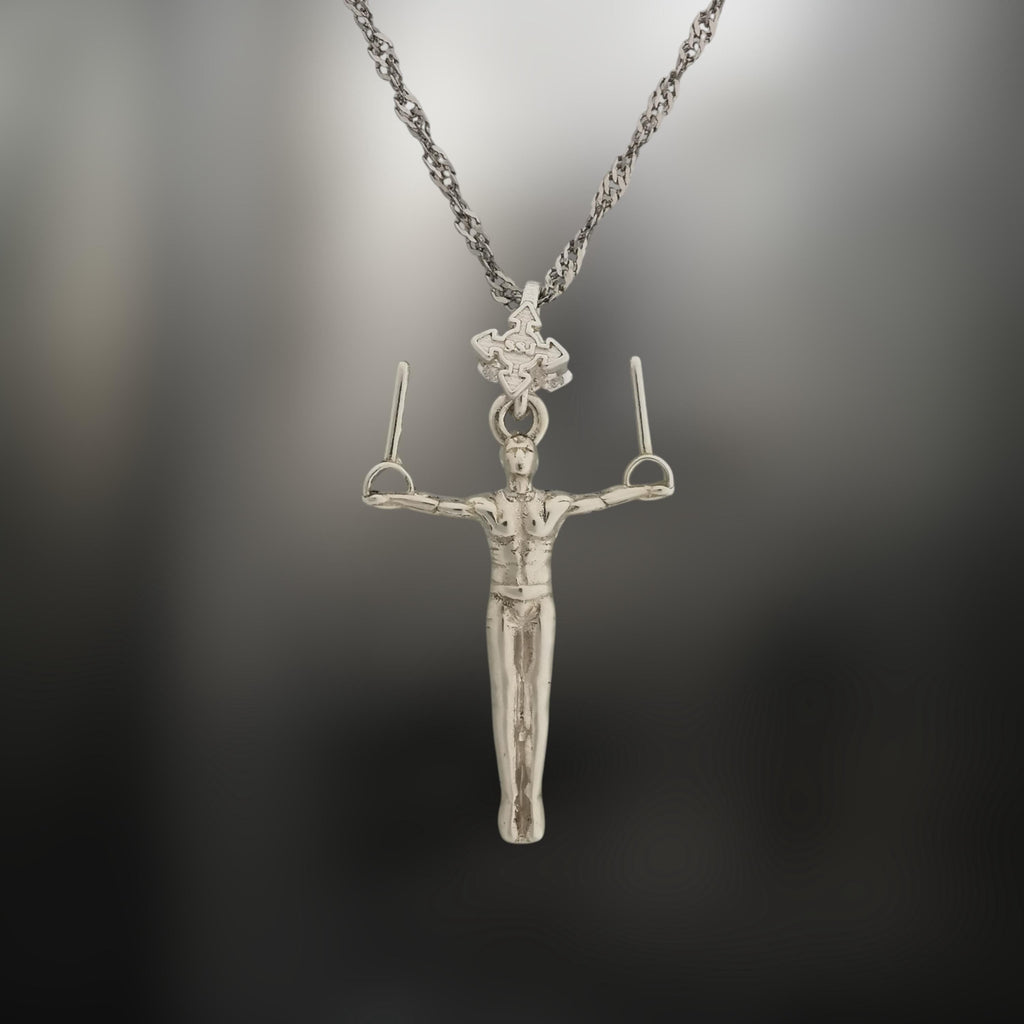 Мъжки спортен медальон от сребро 925 – Талисман за гимнастици и спортисти – Ръчно изработено бижу в класическо полирано покритие – Идеален подарък за спортист, треньор или фен – SSJ