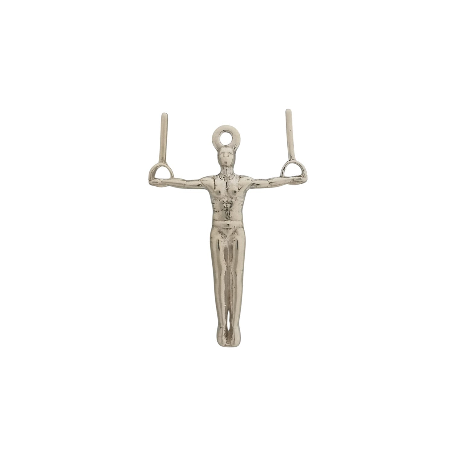 Мъжко спортно бижу от сребро 925 – Оксидиран медальон „Гимнастик на халки“ – Ръчно изработен талисман за гимнастици и спортисти – Идеален подарък за спортист, треньор или фен