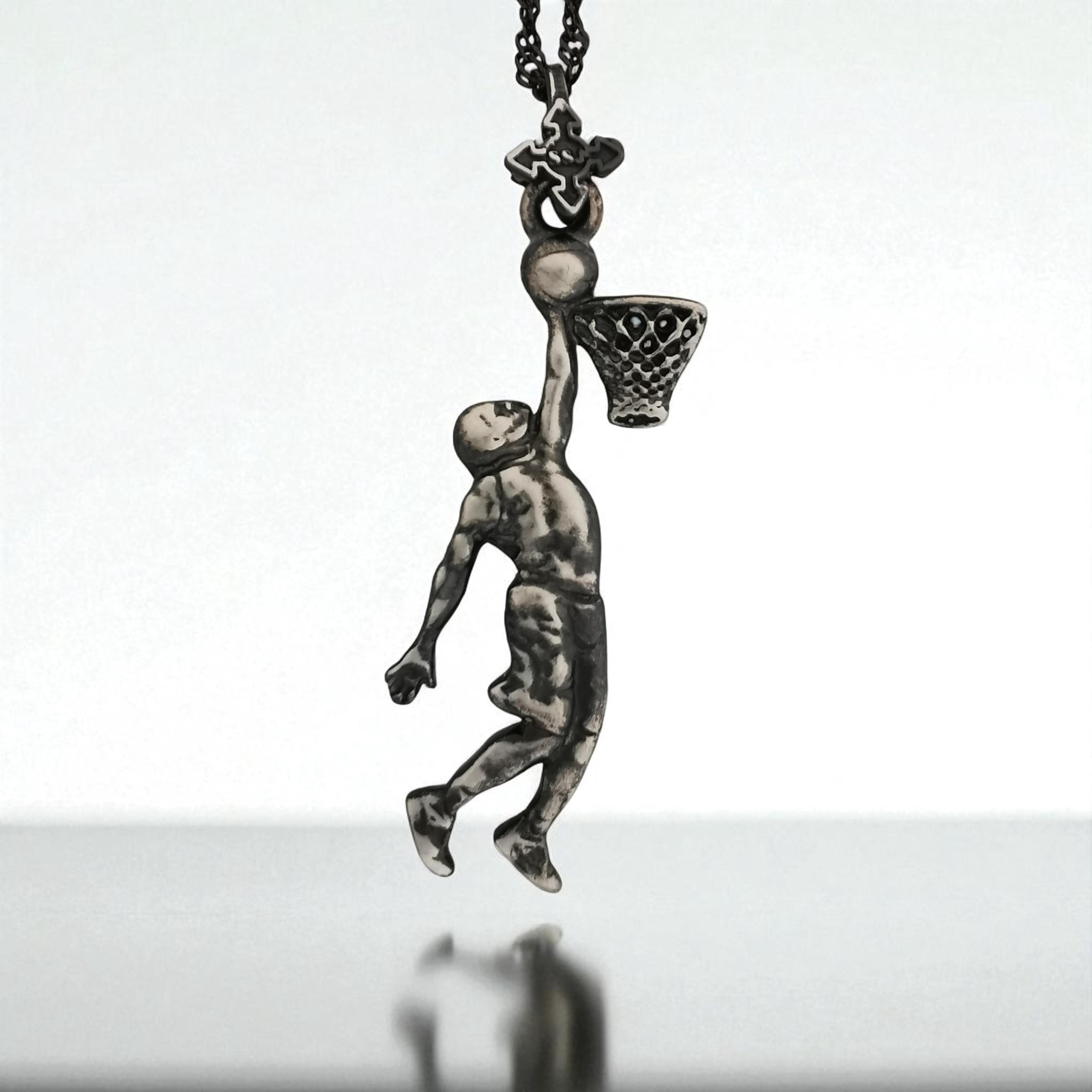 Basketball Dunk Pendant for Men – Vintage Style 925 Silver Jewelry Gift for Players, Coaches & Fans – Sports Necklace