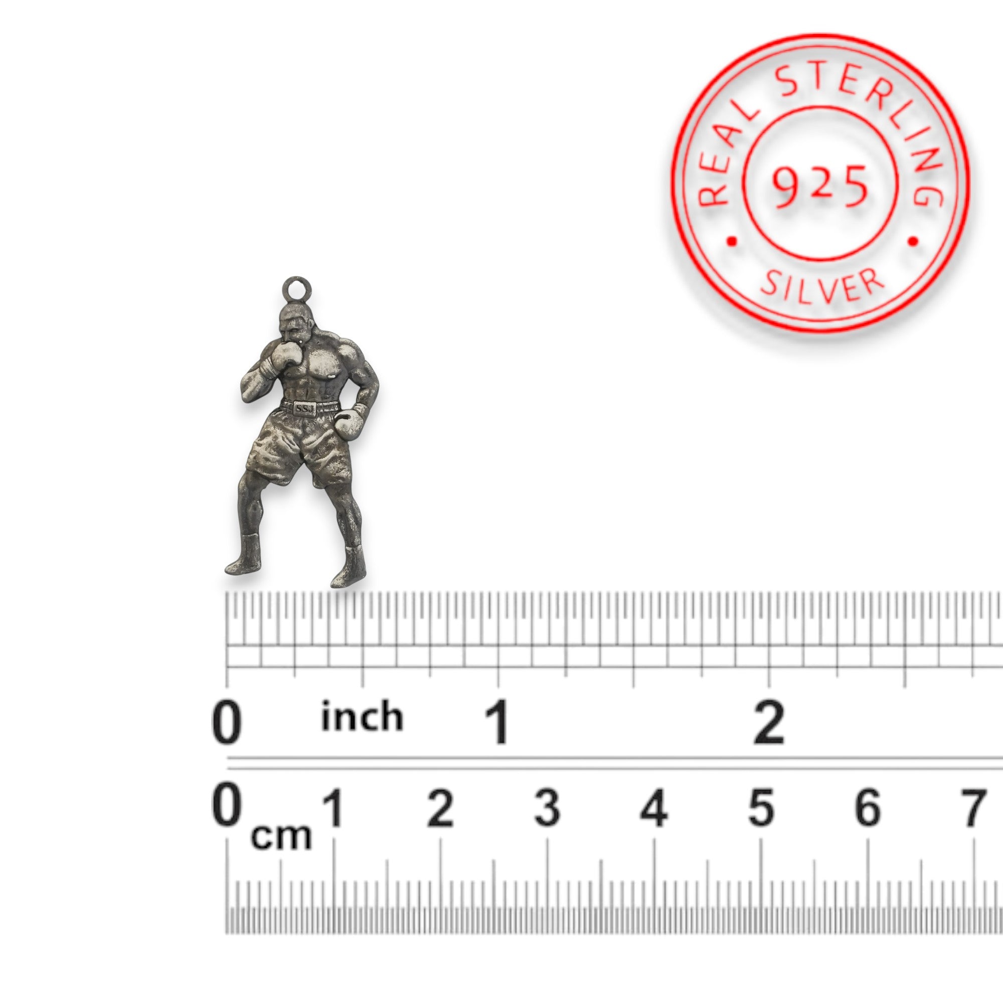 Сребърен мъжки медальон 925 бокс | Боксьор в стойка – винтидж