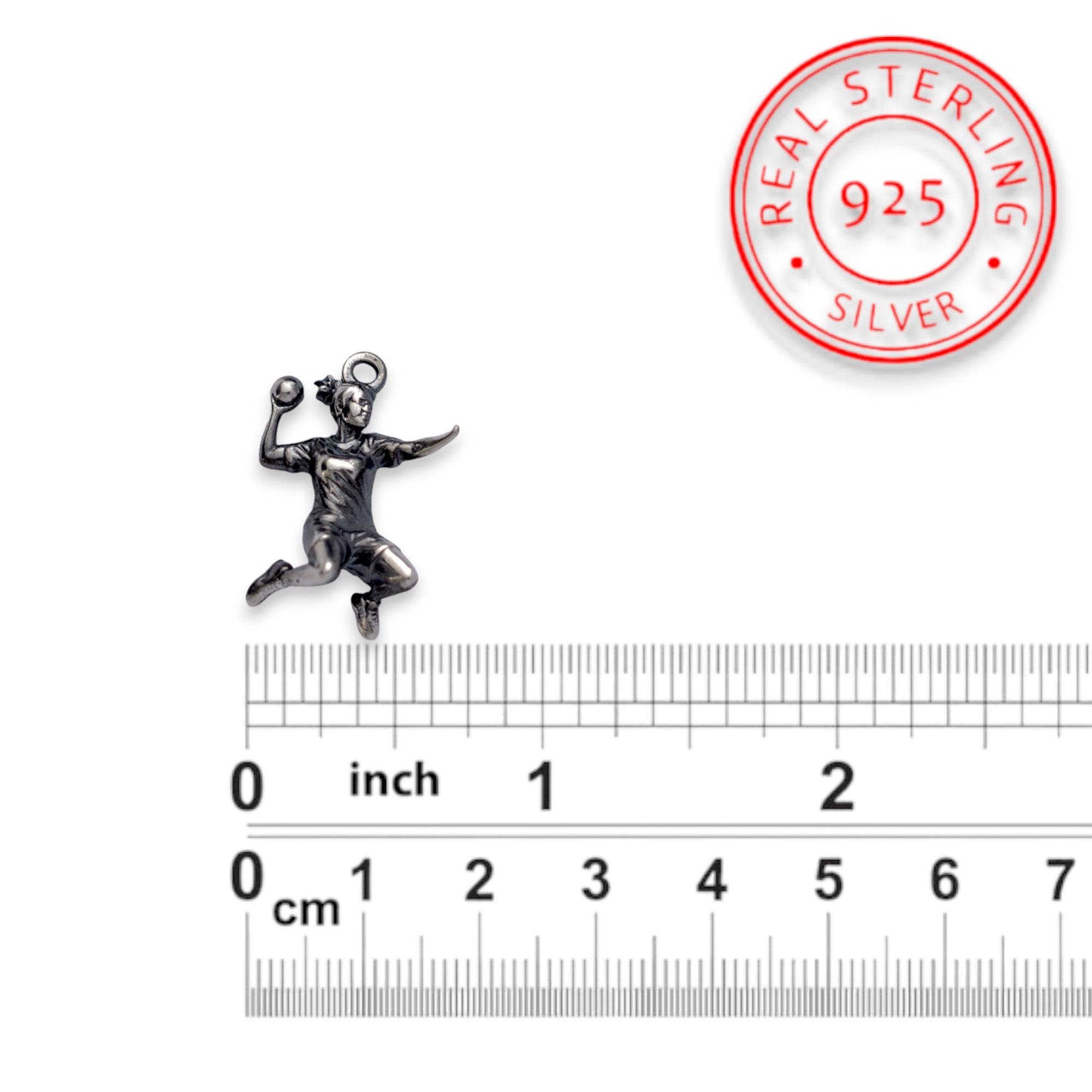 Сребърен медальон 925 хандбал – жена хандбалист винтидж