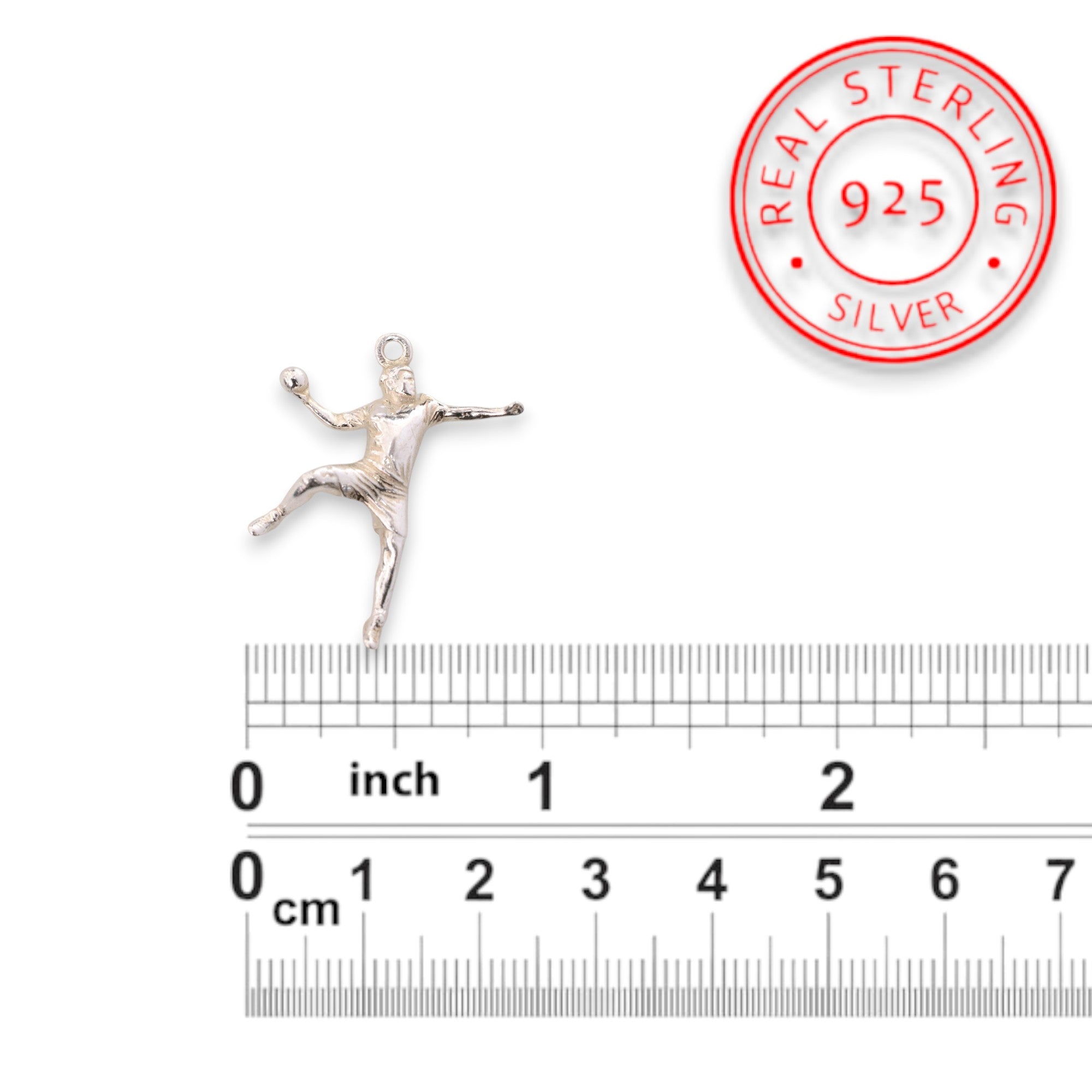 Сребърен медальон 925 хандбал – мъж хандбалист с полирано покритие