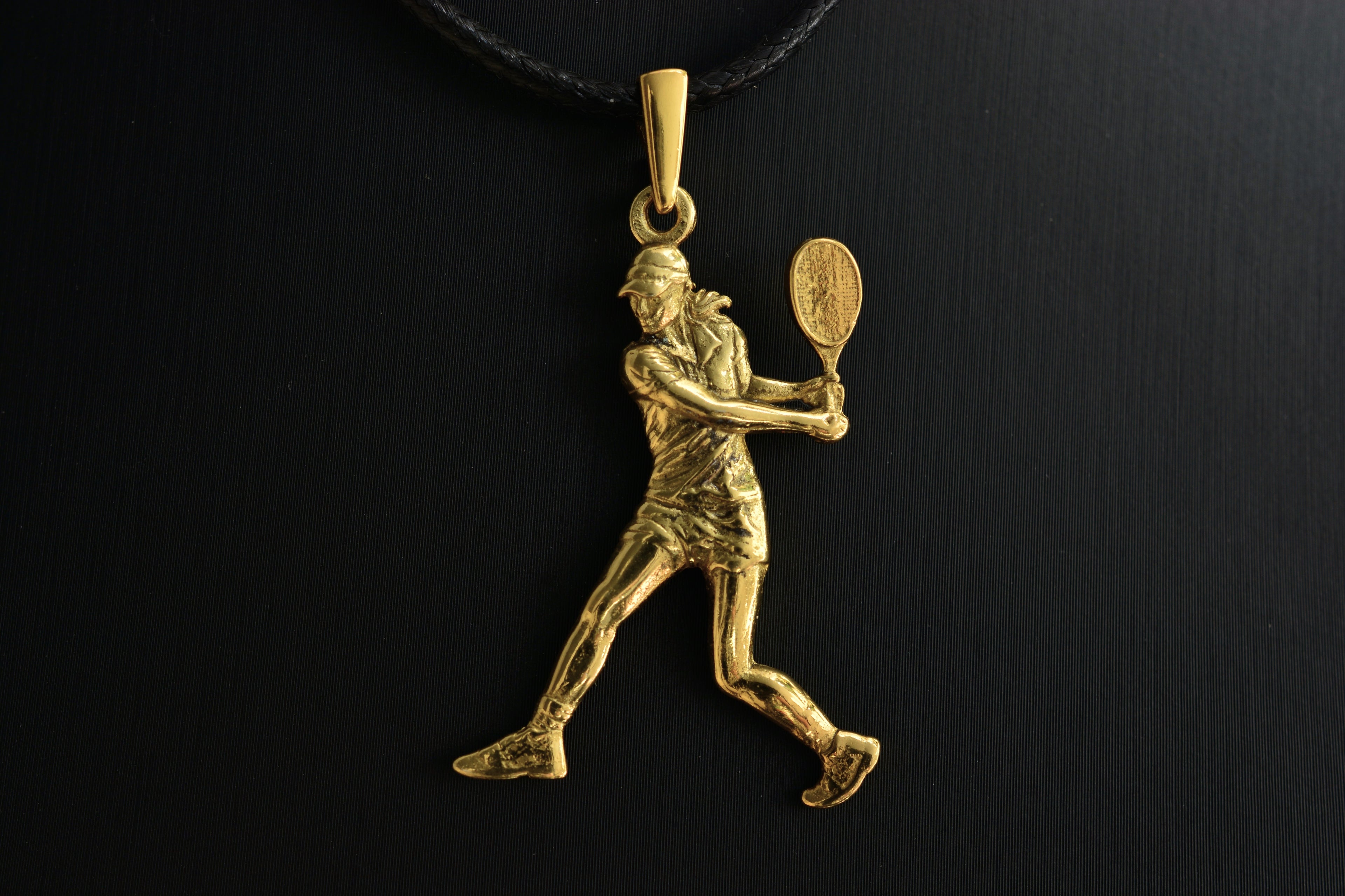 Тенис – Дамски спортен медальон от сребро 925 с класическо покритие – Ръчно изработено спортно бижу – Идеален подарък за жена, фенка на тениса – SSJ