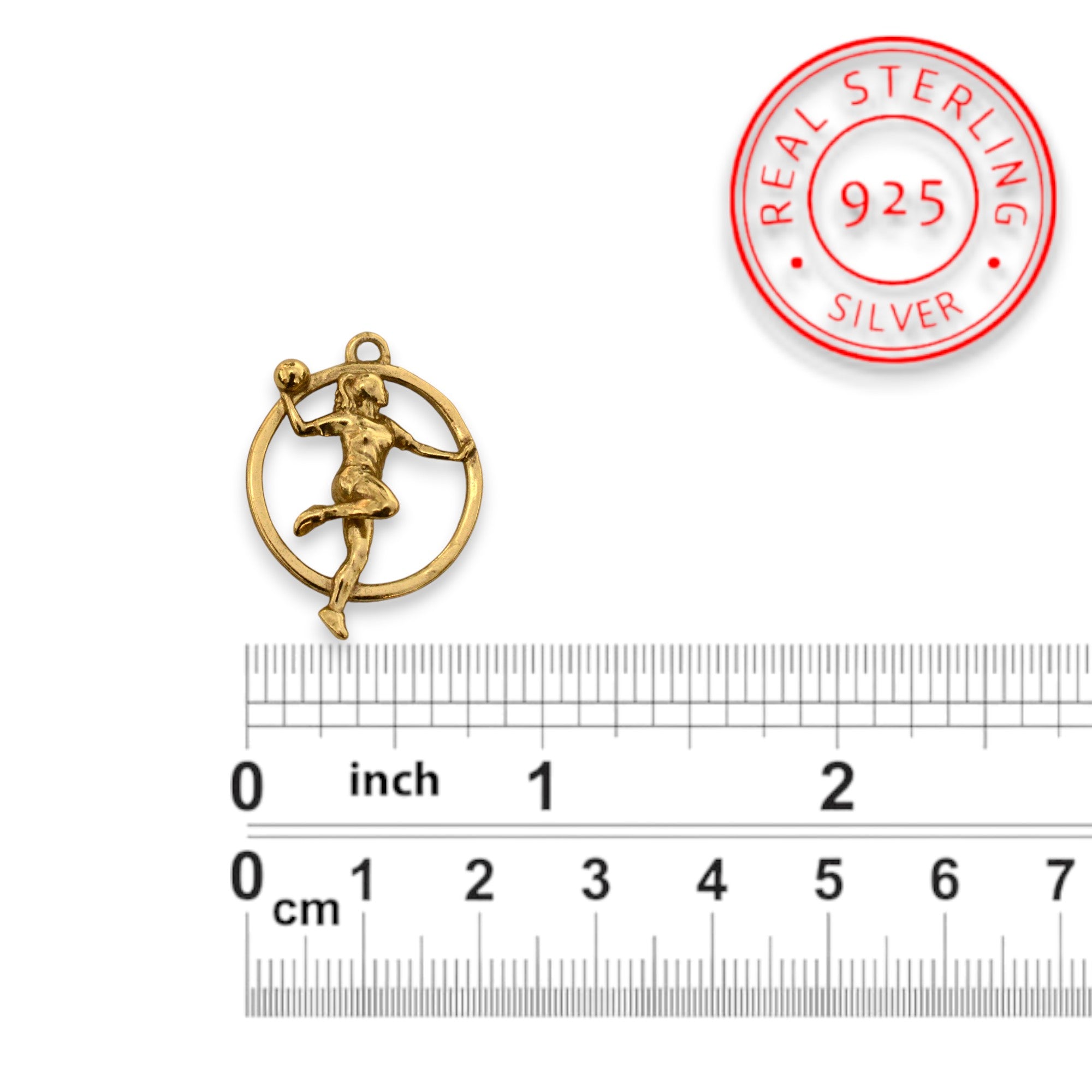 Сребърен медальон 925 хандбал – жена хандбалист с топка с позлатено покритие