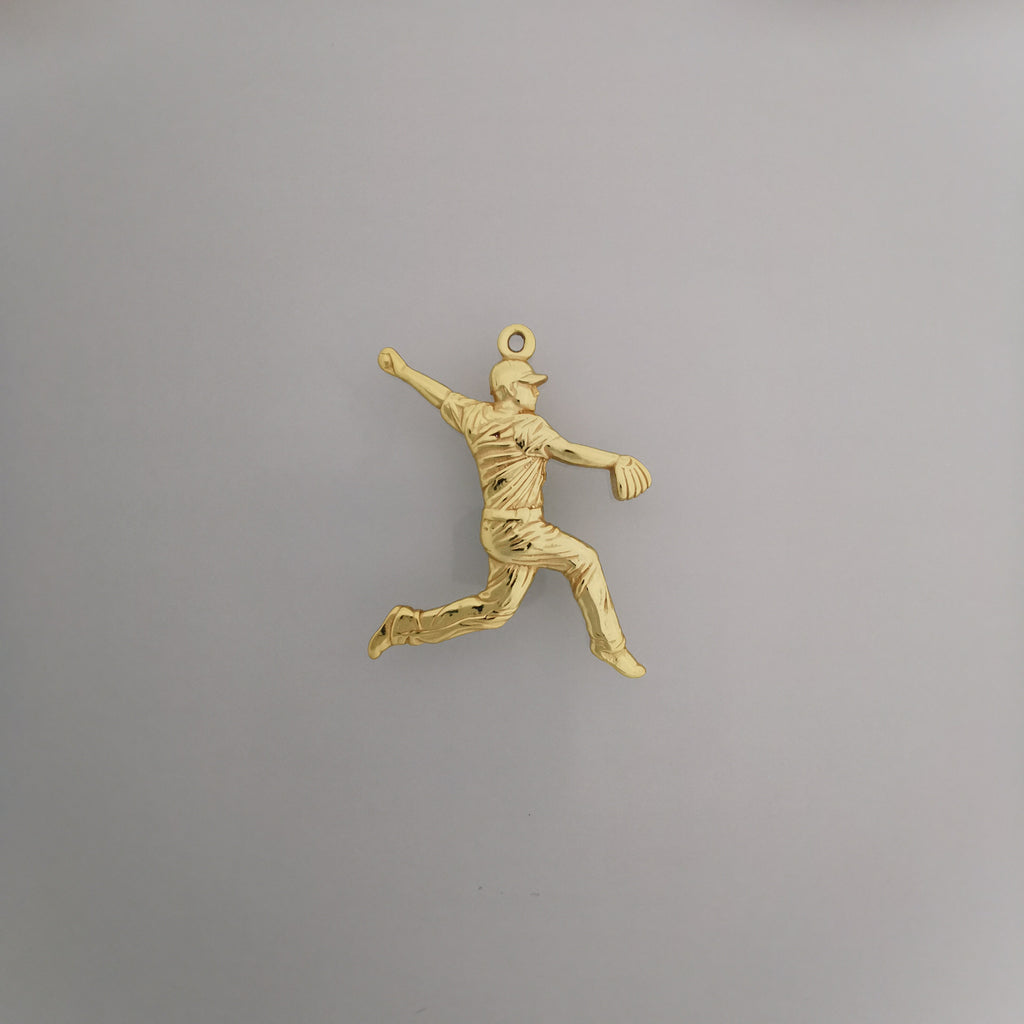 Бейзбол – Мъжки спортен медальон за бейзболист питчър от сребро 925 с позлатено покритие – Ръчно изработено бижу талисман – Идеален подарък за спортисти, треньори и фенове – SSJ