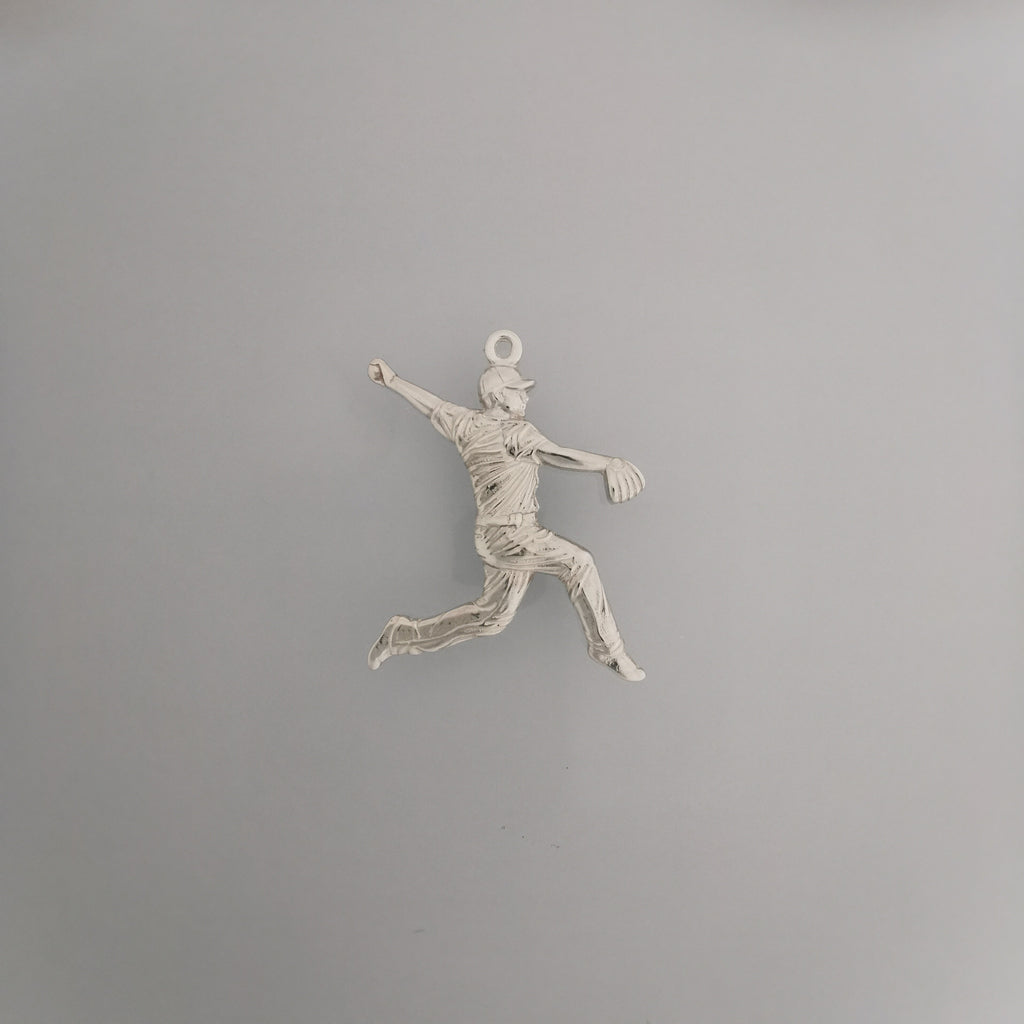 Бейзбол – Мъжки спортен медальон за бейзболист питчър от сребро 925 – Ръчно изработено бижу талисман – Идеален подарък за спортисти, треньори и фенове – SSJ