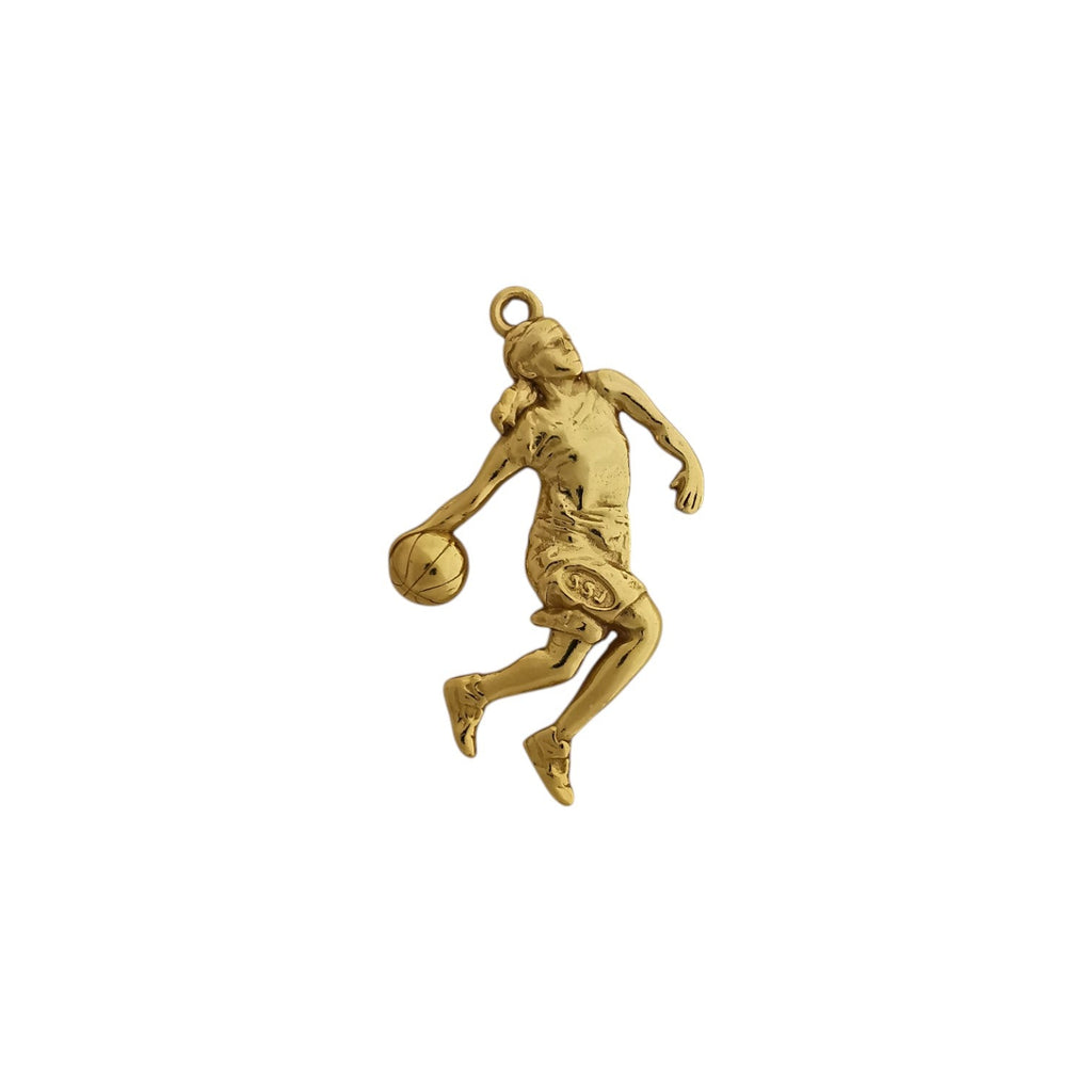 Баскетбол – Женски спортен медальон от сребро 925 с позлатено покритие – Ръчно изработено бижу талисман за баскетболистки и фенки на спорта – Идеален подарък за спортист, треньор или почитател – SSJ