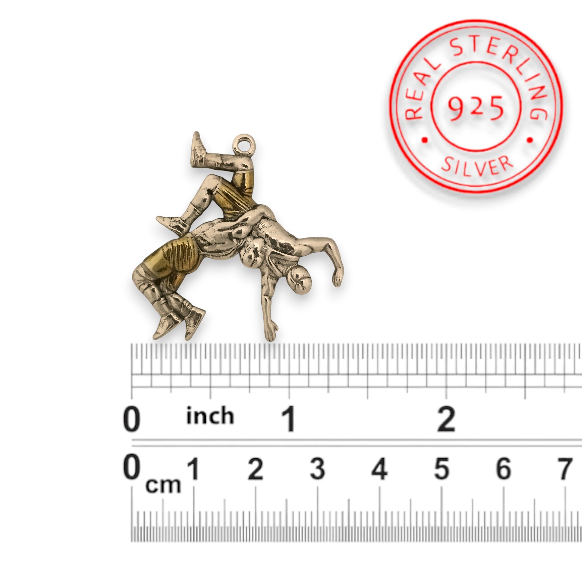 Сребърен мъжки медальон 925 борба | Борци в схватка – частично позлатено