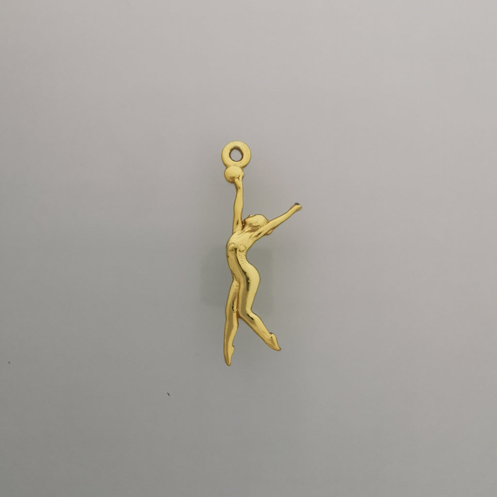 Художествена гимнастика (съчетание с топка) – Дамски спортен медальон от сребро 925 с позлатено покритие – Ръчно изработено спортно бижу – Идеален подарък за жена, фенка на художествената гимнастика – SSJ