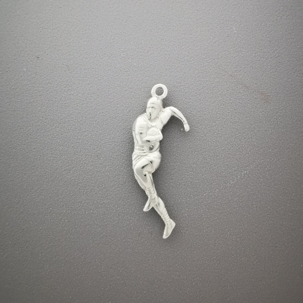 Ръгби – Мъжки спортен медальон от сребро 925 в класическо сребро – Ръчно изработено спортно бижу – Идеален подарък за мъж, фен на ръгбито – SSJ