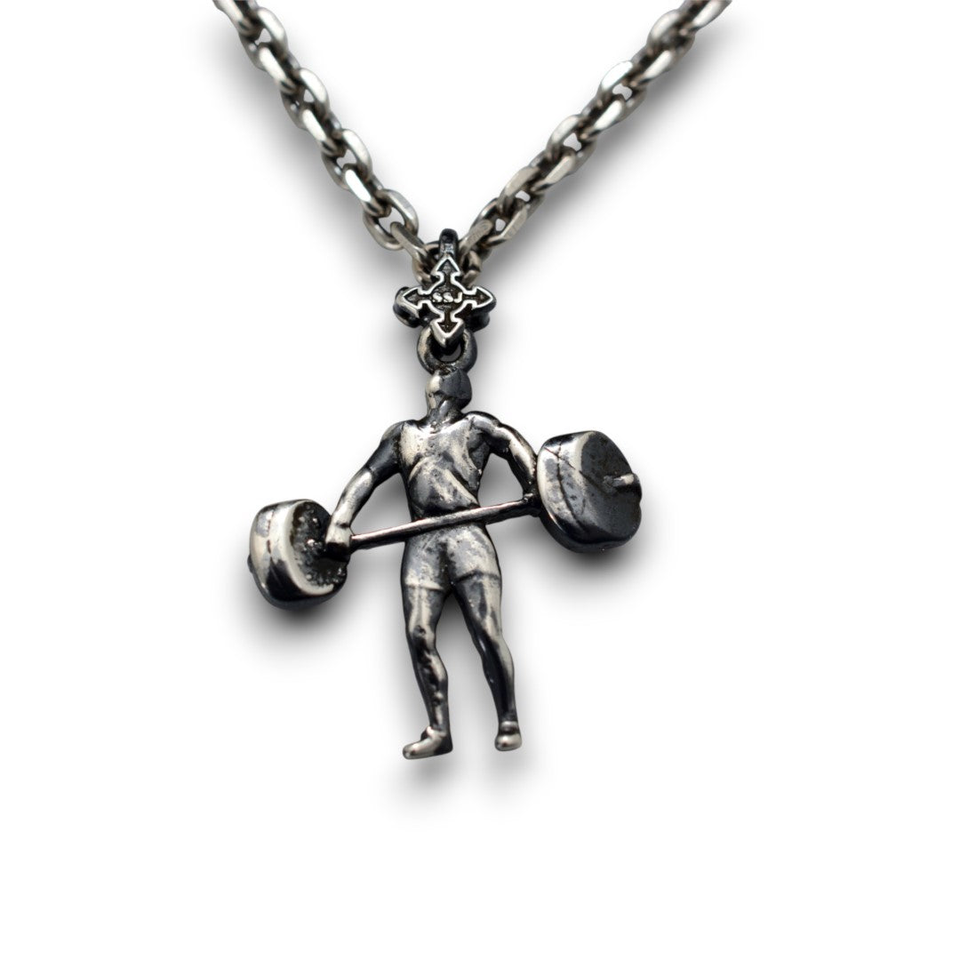 Сребърен медальон 925 щанги – Щангист, винтидж стил