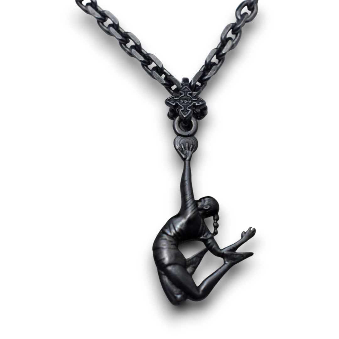 Сребърен дамски медальон 925 волейбол | Волейболистка в скок – оксидирано