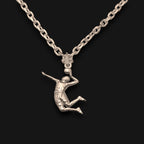 Сребърен мъжки медальон 925 волейбол | Волейболист в скок – полирано