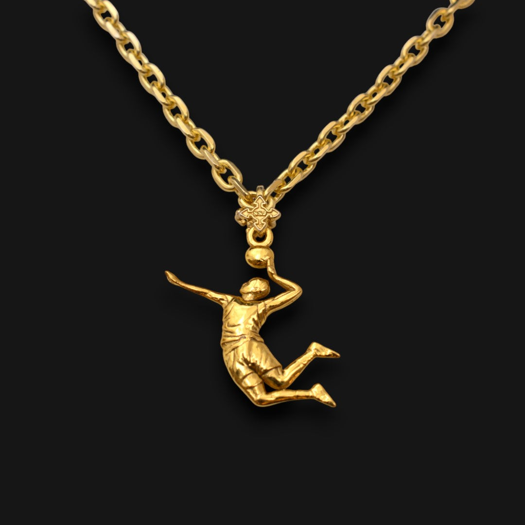 Сребърен мъжки медальон 925 волейбол | Волейболист в скок – позлатено