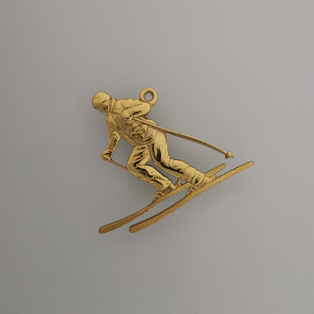 Скиор – Унисекс спортен медальон от сребро 925 с позлатено покритие – Ръчно изработено спортно бижу – Идеален подарък за фен на зимните спортове – SSJ