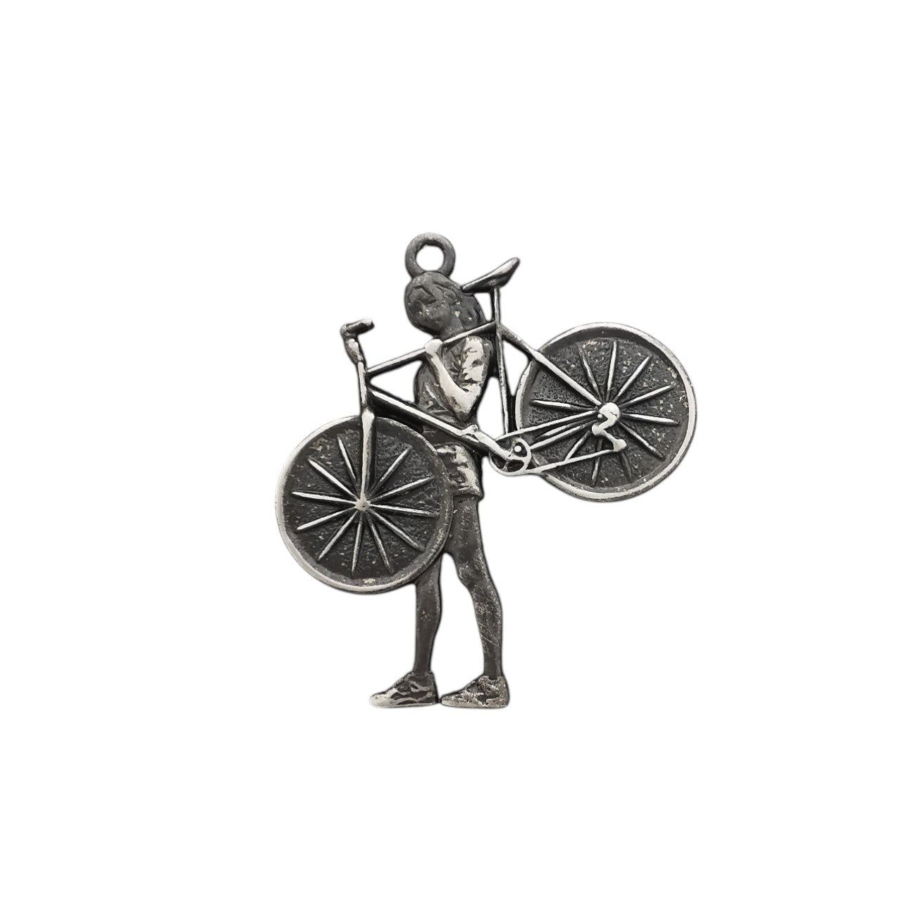 Сребърен медальон 925 колоездене – Колоездачка, винтидж стил