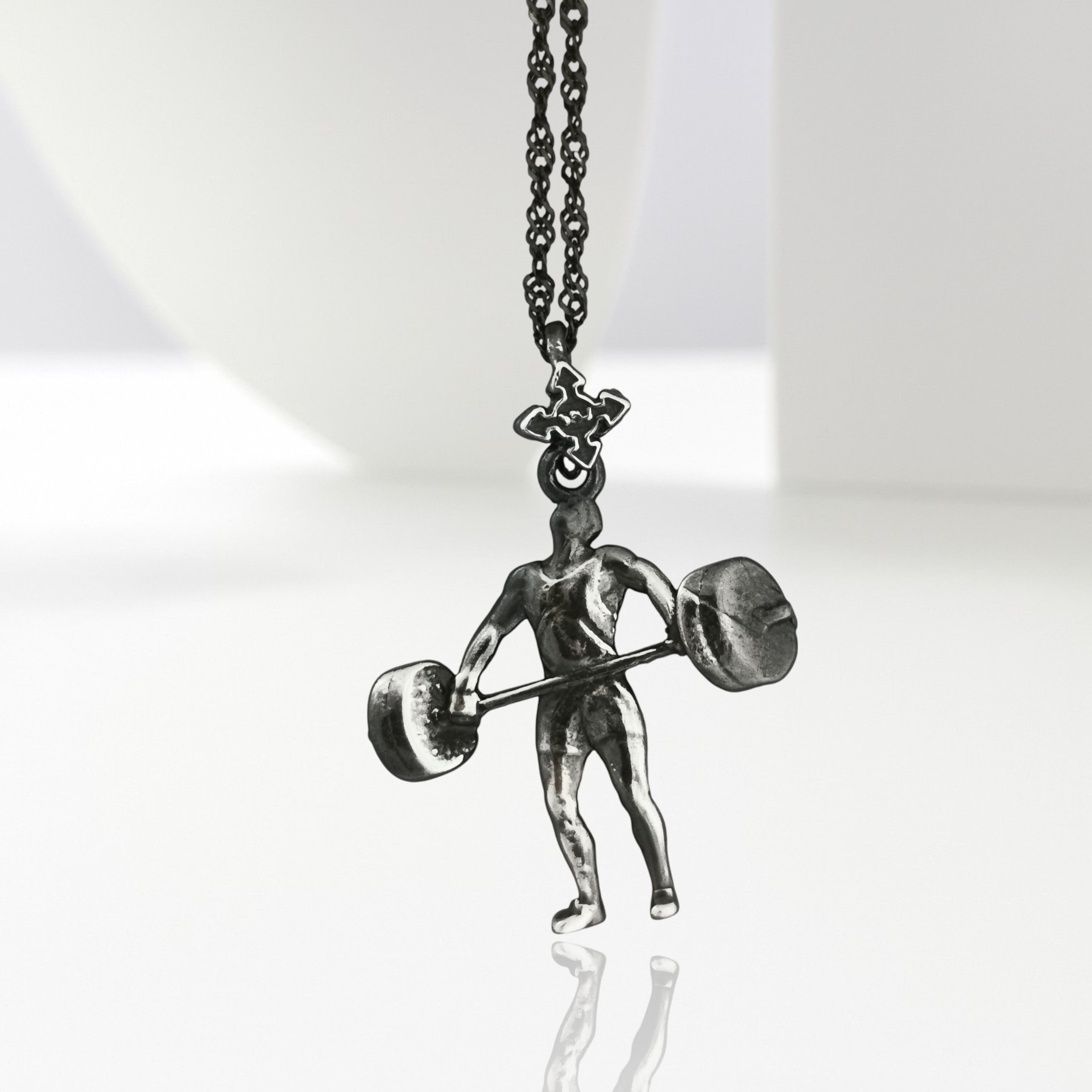 Сребърен медальон 925 щанги – Щангист, винтидж стил