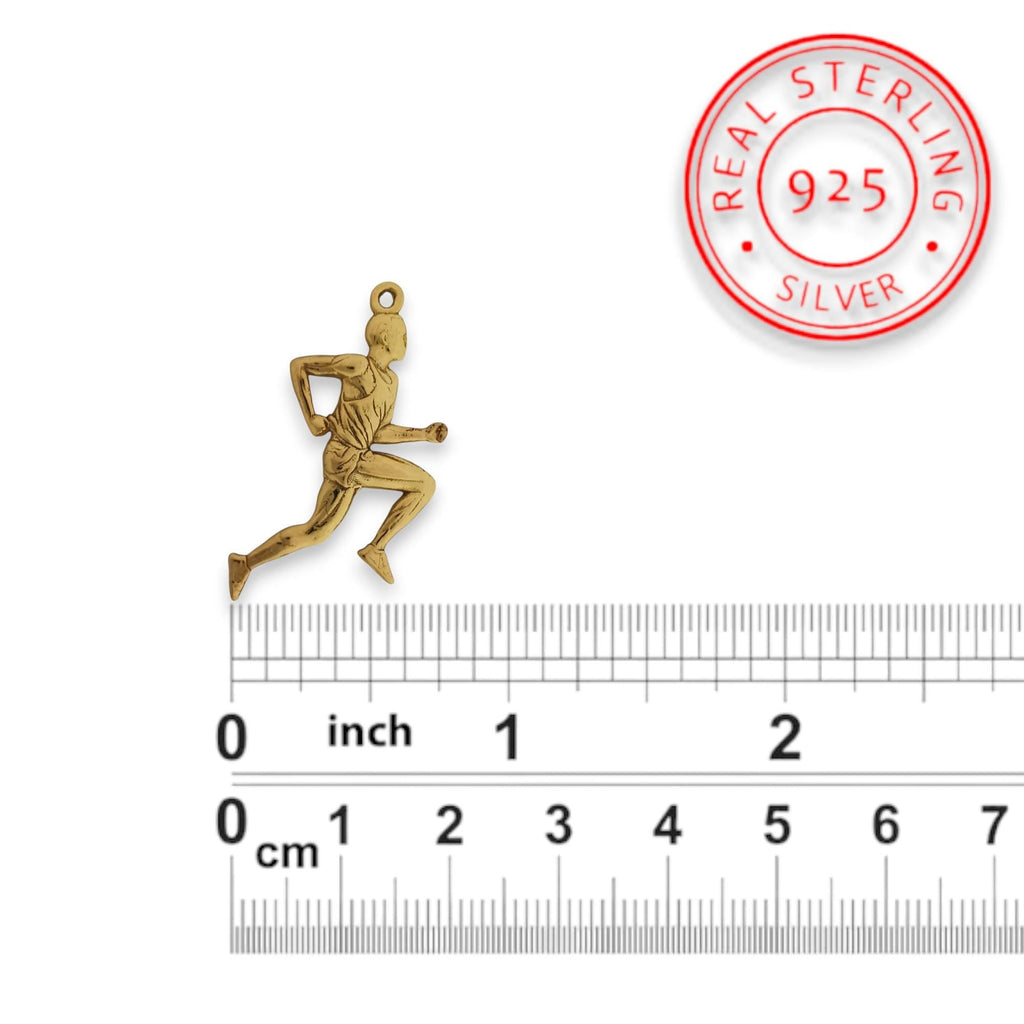 Атлет – Мъжки спортен медальон за бегачи, спринтьори и маратонци от сребро 925 с позлатено покритие – Ръчно изработено бижу талисман за лекоатлети – SSJ