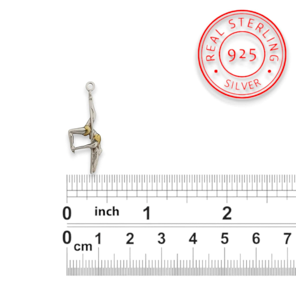 Pole Dance (Танци на пилон) – Дамски спортен медальон от сребро 925 с частично позлатено покритие – Ръчно изработено спортно бижу – Идеален подарък за жена, фенка на гимнастиката – SSJ