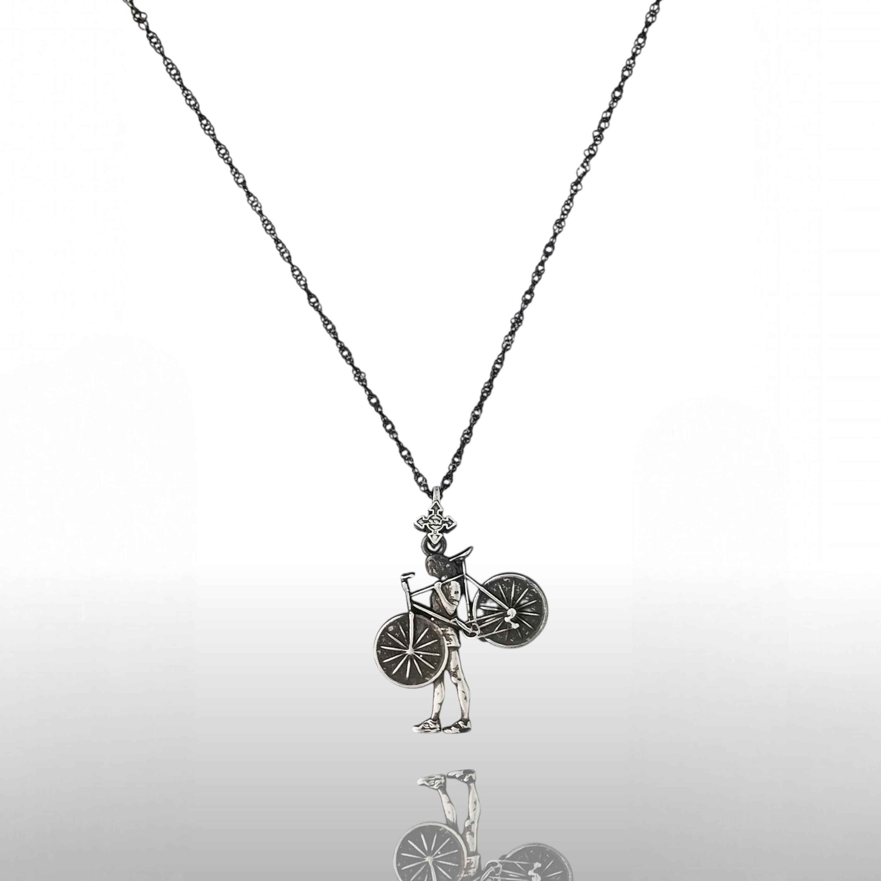 Сребърен медальон 925 колоездене – Колоездачка, винтидж стил