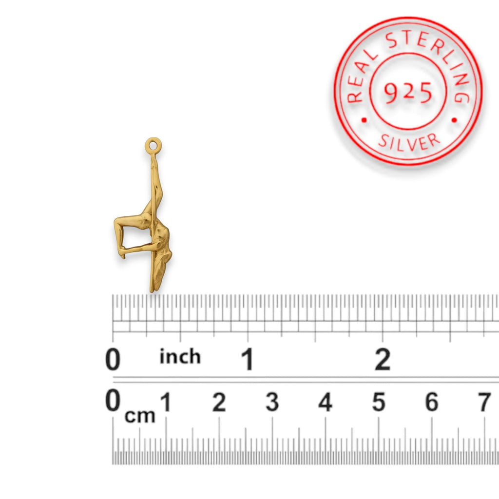 Pole Dance (Танци на пилон) – Дамски спортен медальон от сребро 925 с позлатено покритие – Ръчно изработено спортно бижу – Идеален подарък за жена, фенка на гимнастиката – SSJ