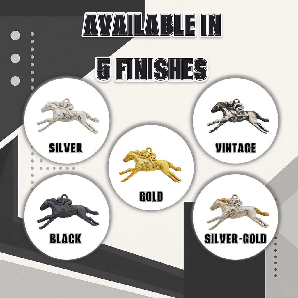 Конни надбягвания – Мъжки медальон „Жокей на състезателен кон“ – Позлатено покритие – Сребро 925 – Ръчно изработено спортно бижу/талисман за конен спорт – Идеален подарък за мъж – SSJ