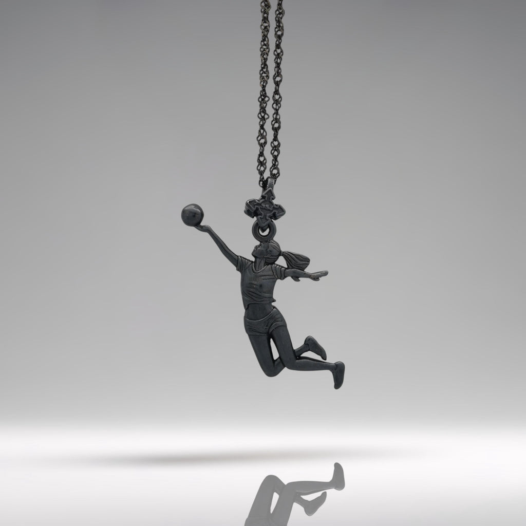 Волейболистка – Женски спортен медальон от сребро 925 с оксидирано покритие – Ръчно изработено бижу/талисман – Идеален подарък – SSJ