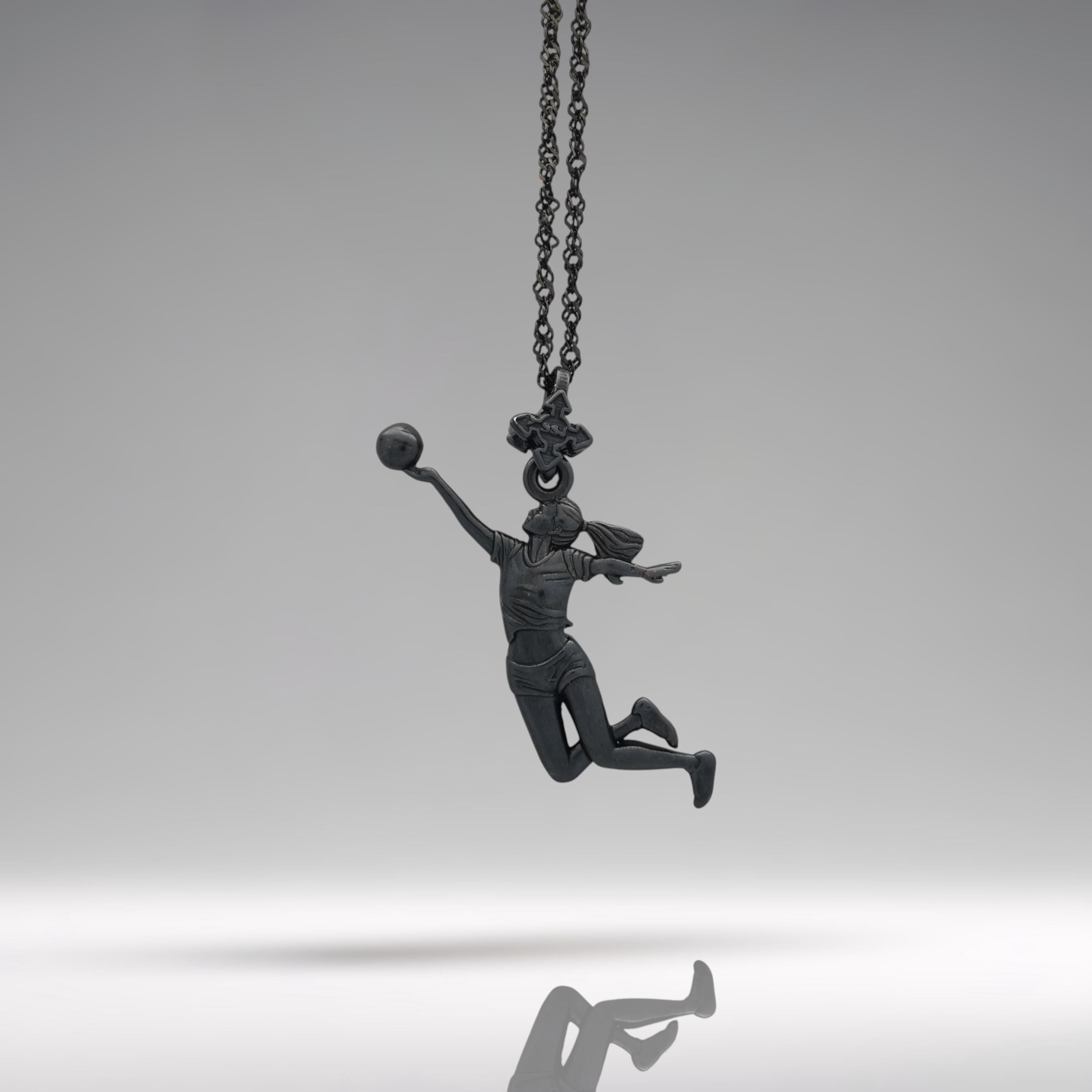 Волейболистка – Женски спортен медальон от сребро 925 с оксидирано покритие – Ръчно изработено бижу/талисман – Идеален подарък – SSJ