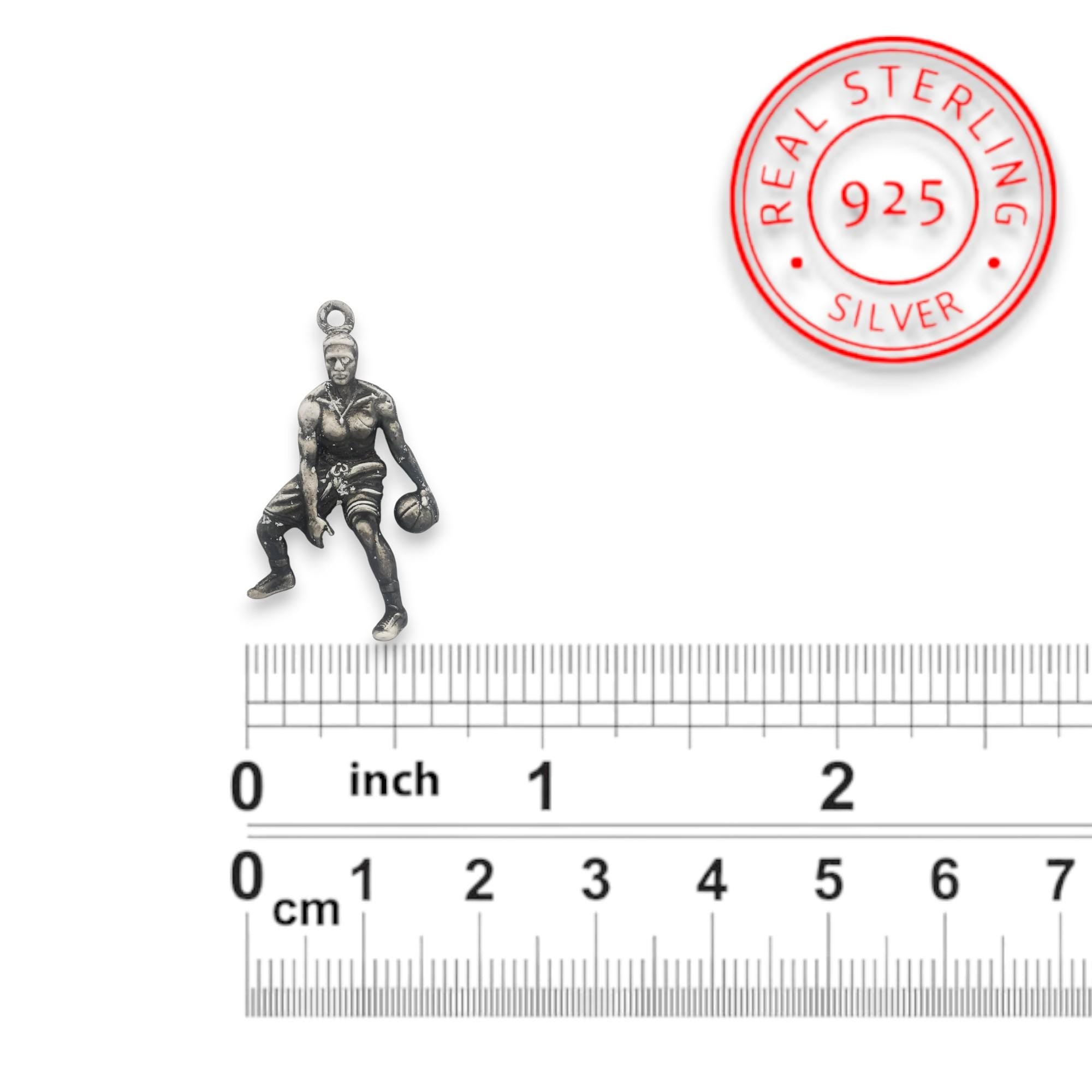 Баскетбол – Мъжки спортен медальон от сребро 925 с винтидж покритие – Ръчно изработено бижу талисман за баскетболисти и фенове – Идеален подарък за спортист, треньор или почитател – SSJ