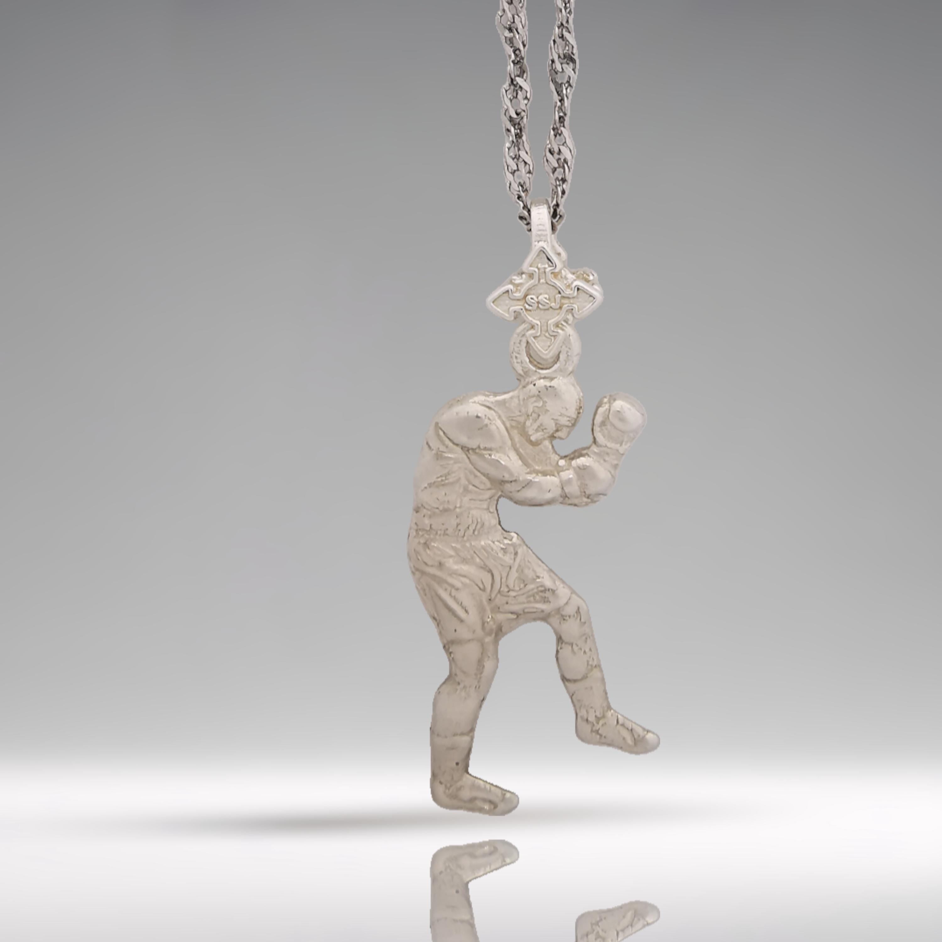 Боксьор – Мъжки спортен медальон за бойци, боксьори и MMA атлети от сребро 925 – Ръчно изработено бижу талисман за бойни изкуства – SSJ