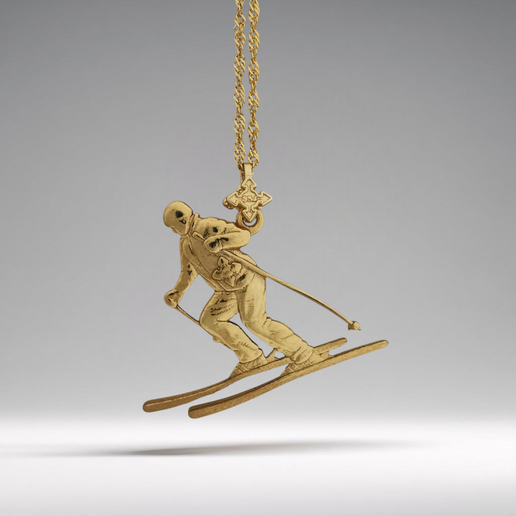 Скиор – Унисекс спортен медальон от сребро 925 с позлатено покритие – Ръчно изработено спортно бижу – Идеален подарък за фен на зимните спортове – SSJ