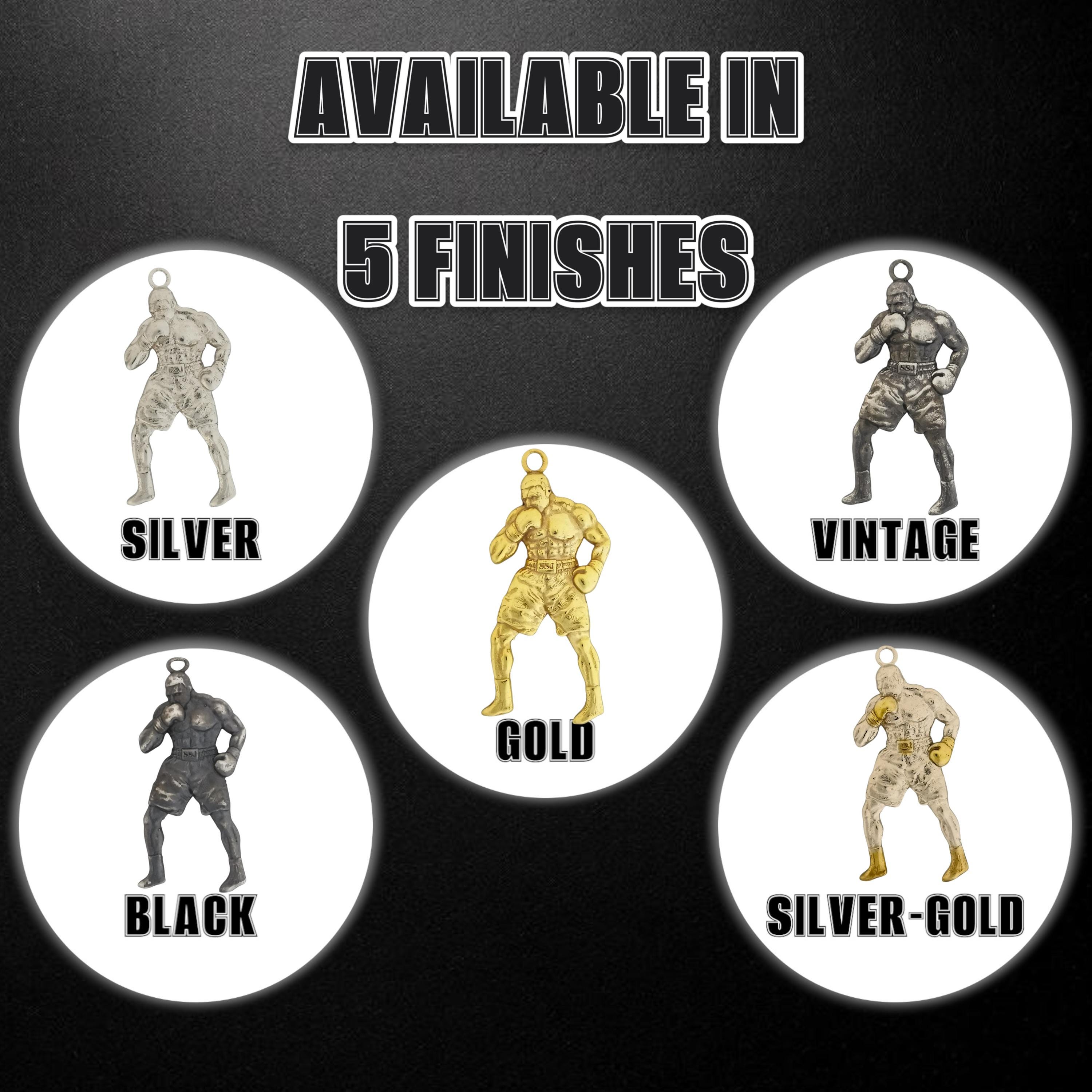 Боксьор – Мъжки спортен медальон за бойци, боксьори и MMA атлети от сребро 925 с частично позлатено покритие – Ръчно изработено бижу талисман за бойни изкуства – SSJ