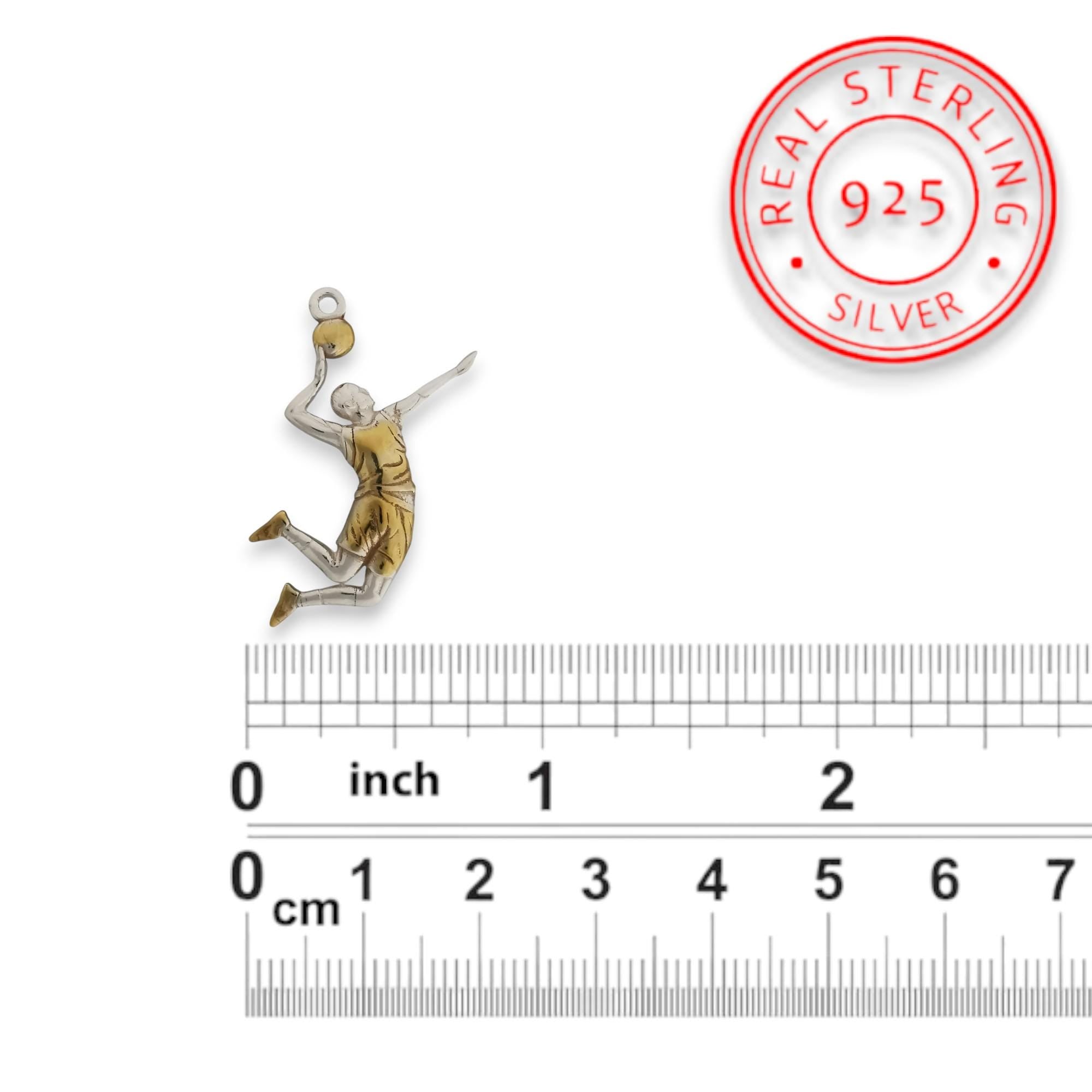 Волейболист – Мъжки спортен медальон с частично позлатено покритие – Сребро 925 – Ръчно изработено бижу/талисман – Идеален подарък – SSJ