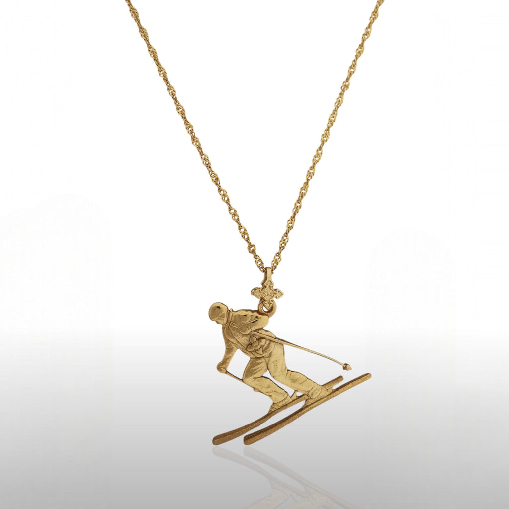 Скиор – Унисекс спортен медальон от сребро 925 с позлатено покритие – Ръчно изработено спортно бижу – Идеален подарък за фен на зимните спортове – SSJ
